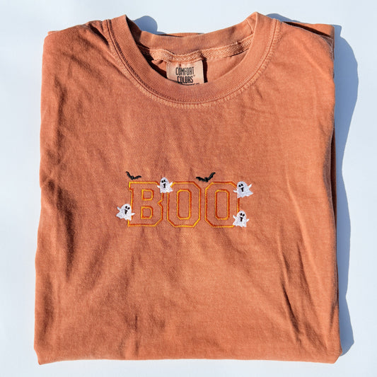 Adult Embroidered BOO Halloween Comfort Colors Tee