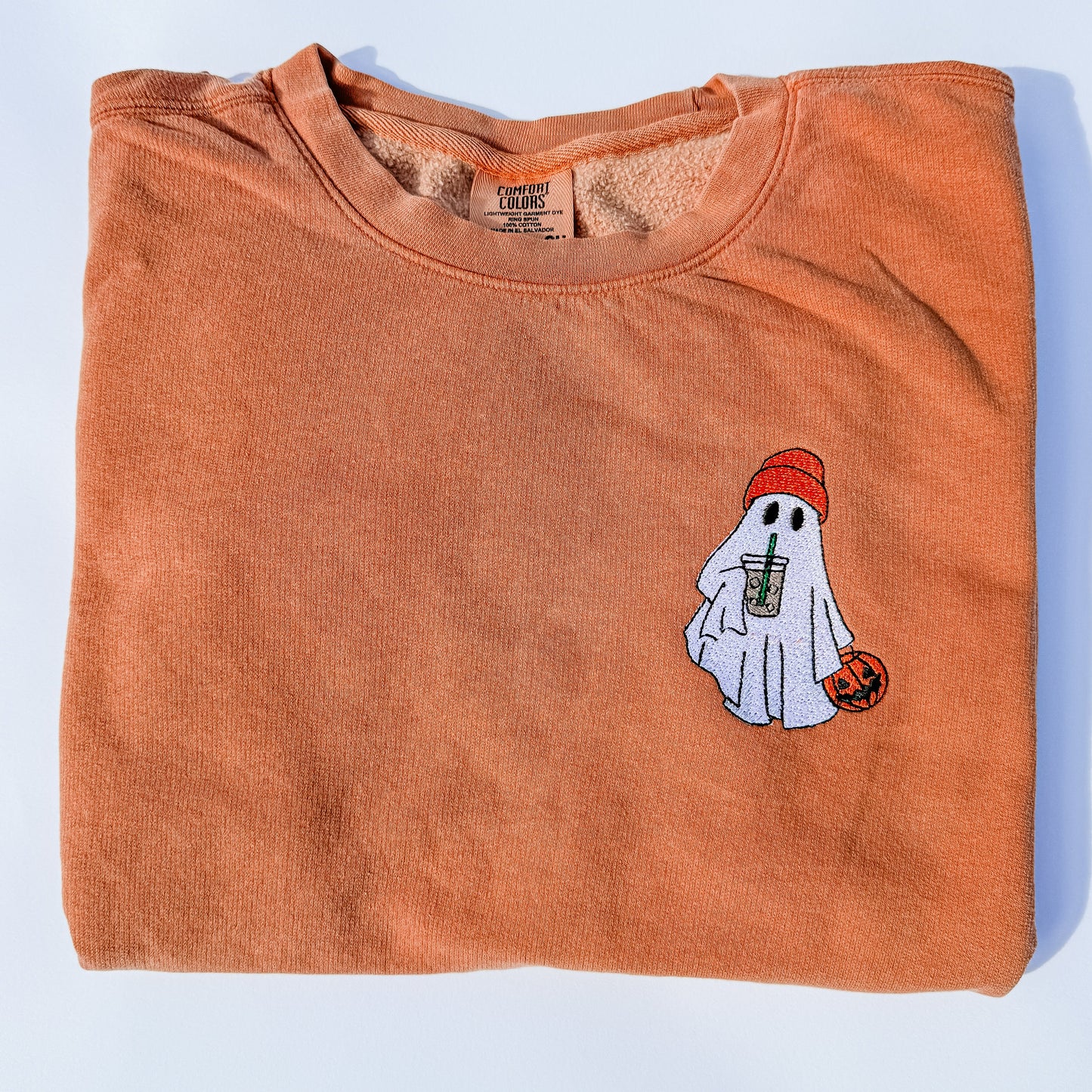 Adult Embroidered Iced Coffee Ghost Comfort Colors Crewneck Sweatshirt - more colors