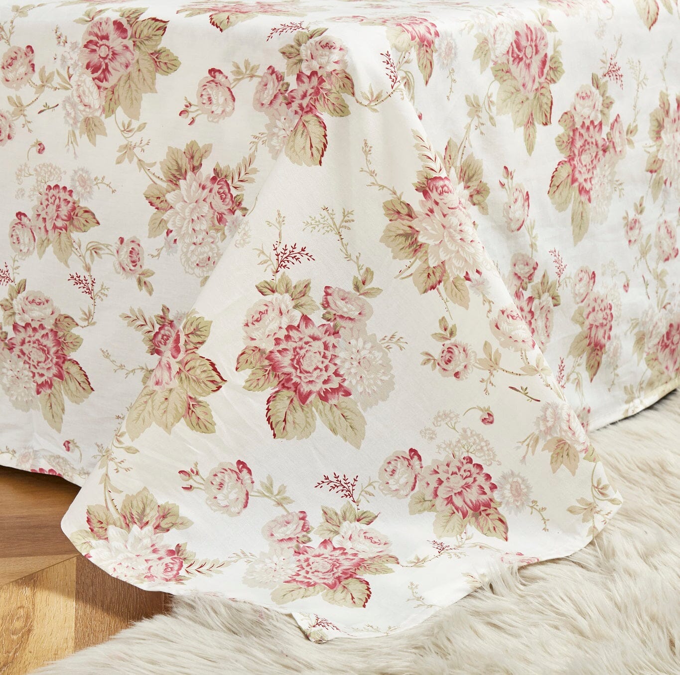 DaDa Bedding Hint of Mint Dainty Cottage Floral Roses Cotton Flat Sheet Only w/ Pillow Case (3036)