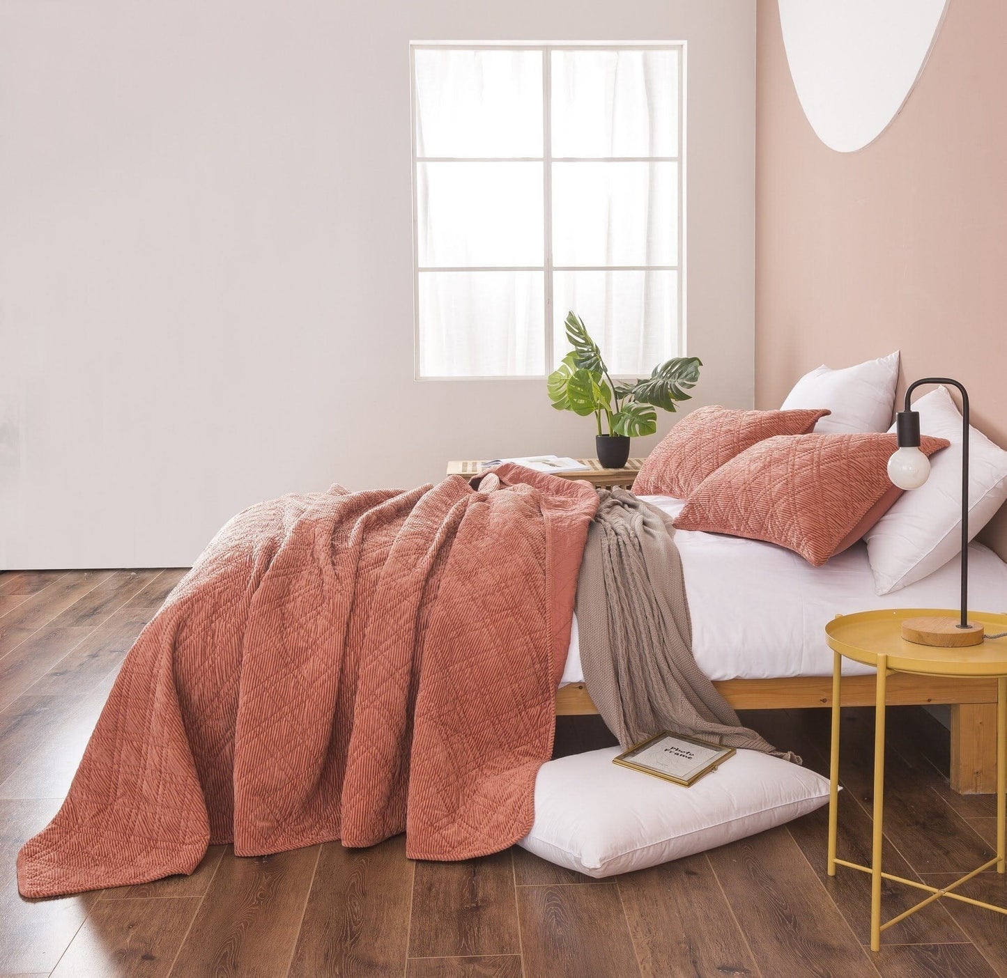 DaDalogy Bedding Terracotta Coral Brick Orange Soft Velour Corduroy Bedspread Set (JHW952)