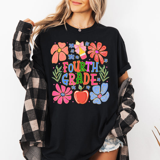 Fourth Grade, Boho, Teacher, Back to School, Floral, First Day of School, Cute, Teacher Appreciation, Coquette, Comfort Colors T-Shirt