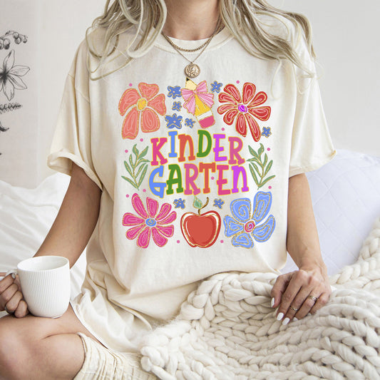 Kindergarten, Boho, Teacher, Back to School, Floral, First Day of School, Cute, Teacher Appreciation, Coquette, Comfort Colors T-Shirt