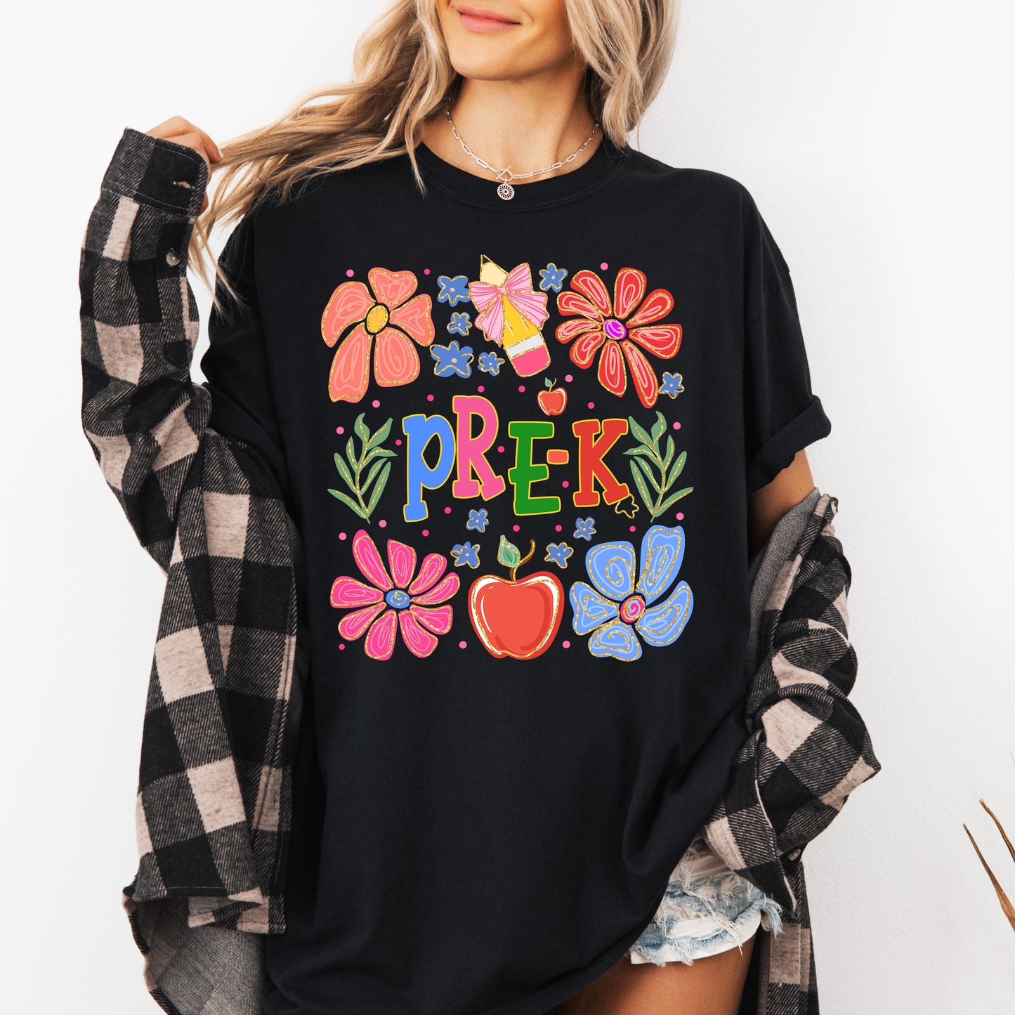 Pre-K, Boho, Teacher, Back to School, Floral, First Day of School, Cute, Teacher Appreciation, Coquette, Comfort Colors T-Shirt