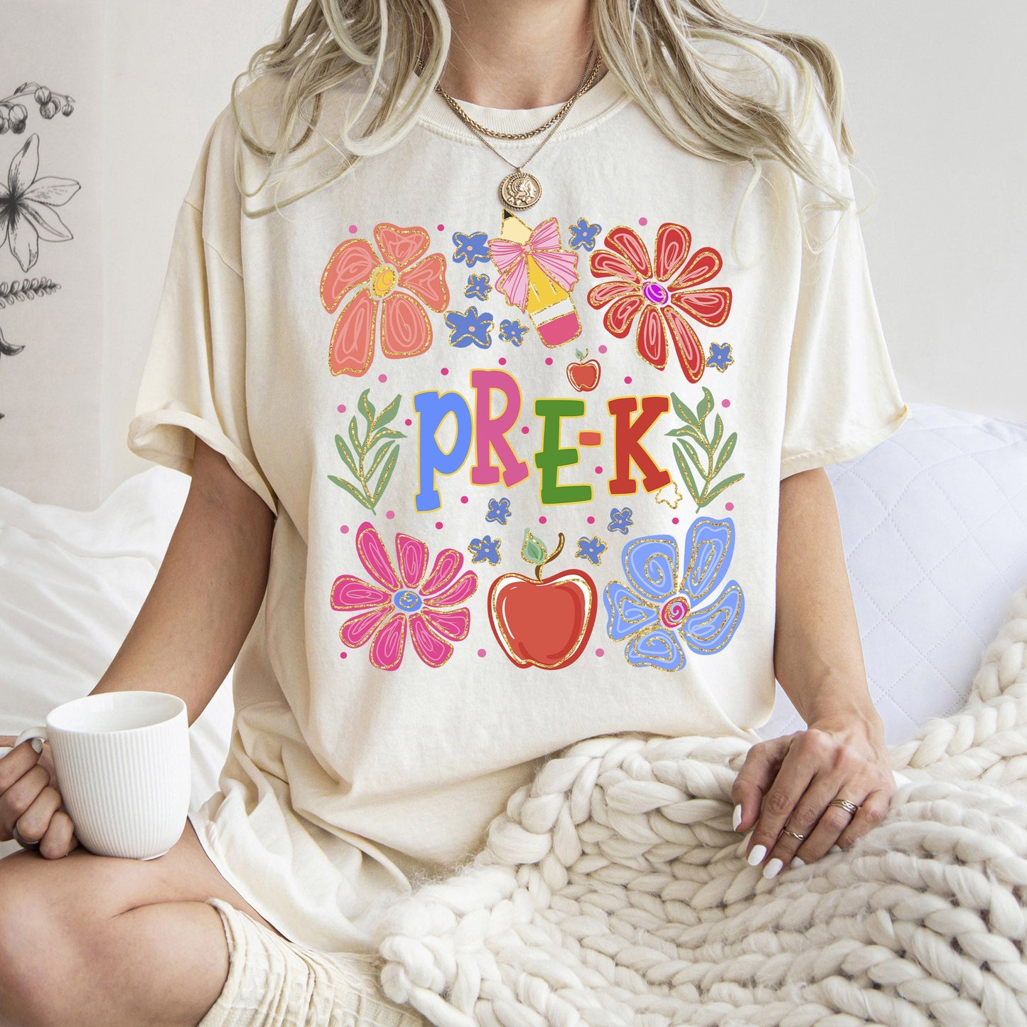 Pre-K, Boho, Teacher, Back to School, Floral, First Day of School, Cute, Teacher Appreciation, Coquette, Comfort Colors T-Shirt