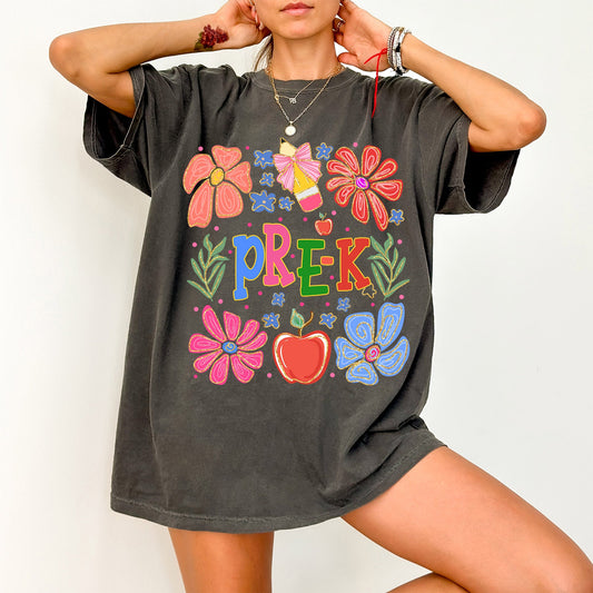 Pre-K, Boho, Teacher, Back to School, Floral, First Day of School, Cute, Teacher Appreciation, Coquette, Comfort Colors T-Shirt