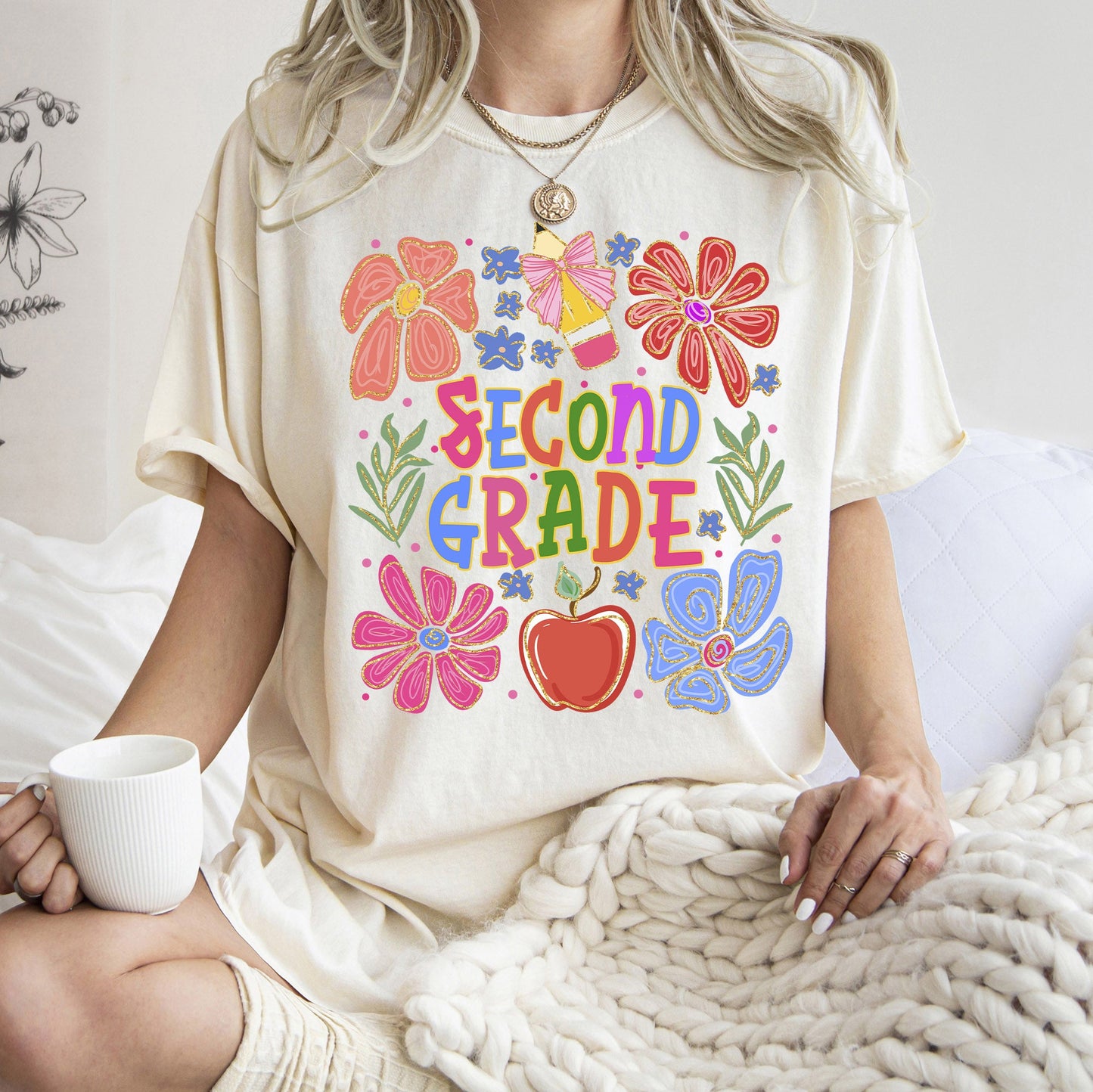 Second Grade, Boho, Teacher, Back to School, Floral, First Day of School, Cute, Teacher Appreciation, Coquette, Comfort Colors T-Shirt