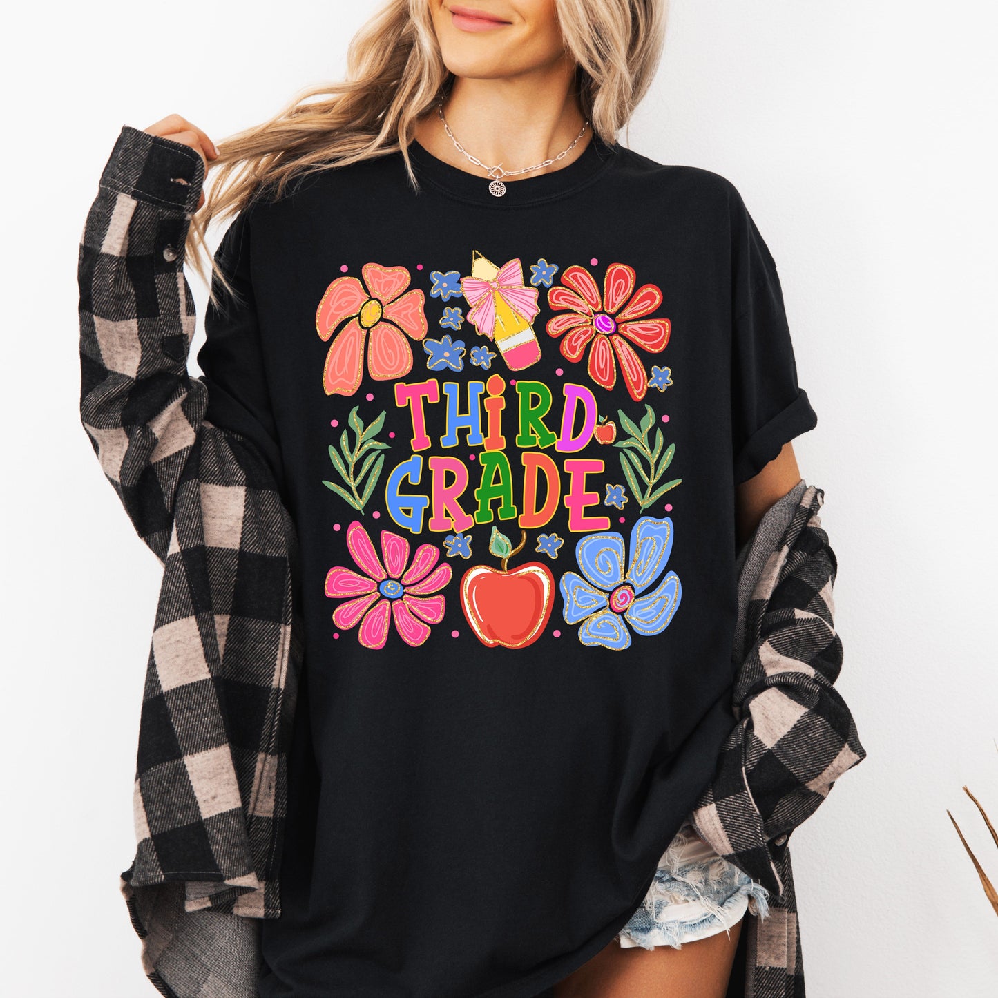 Third Grade, Boho, Teacher, Back to School, Floral, First Day of School, Cute, Teacher Appreciation, Coquette, Comfort Colors T-Shirt