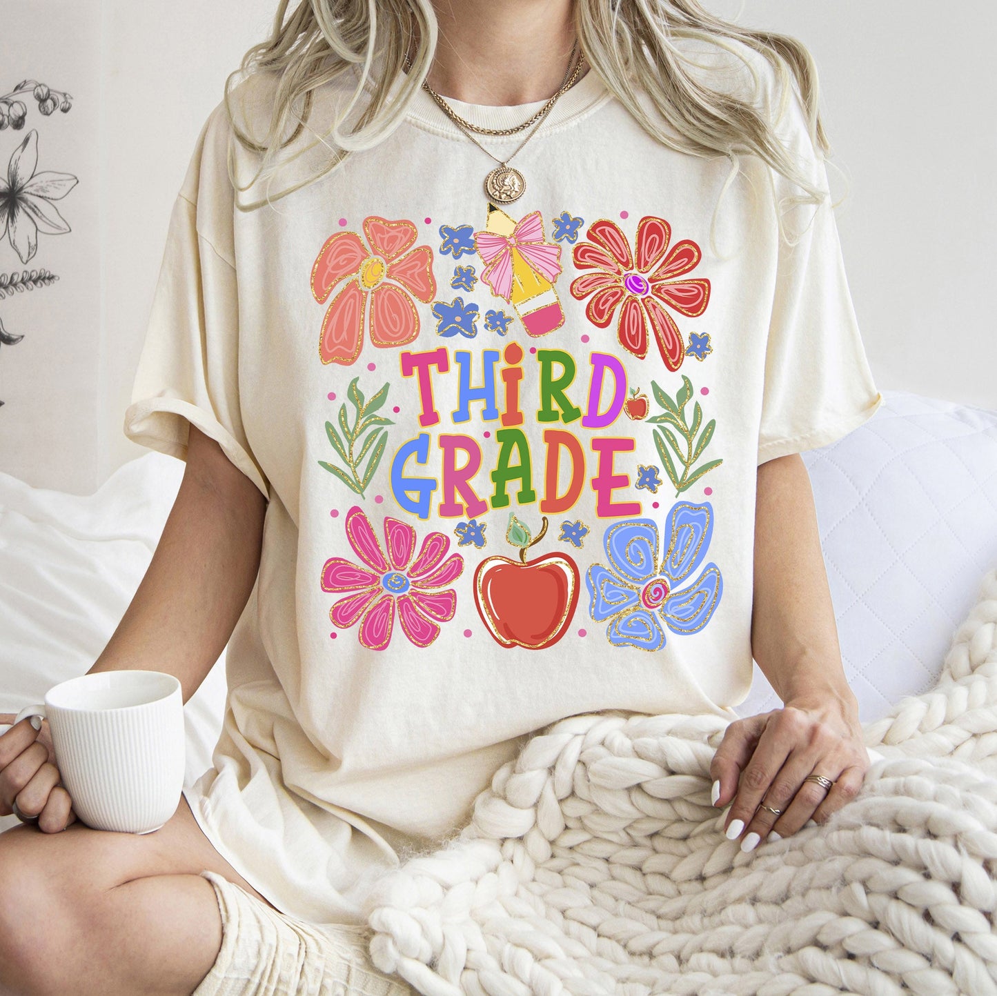Third Grade, Boho, Teacher, Back to School, Floral, First Day of School, Cute, Teacher Appreciation, Coquette, Comfort Colors T-Shirt
