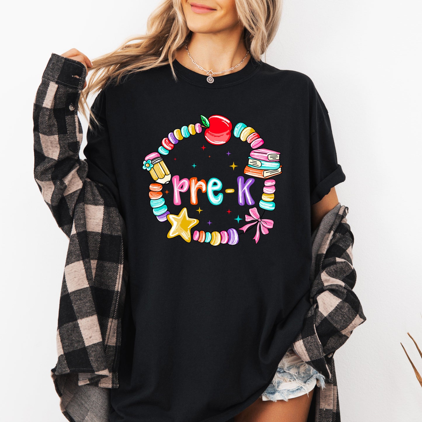 Pre-K, Teacher, Back to School, Bracelets, Bow, First Day of School, Cute, Teacher Appreciation, Coquette, Comfort Colors T-Shirt