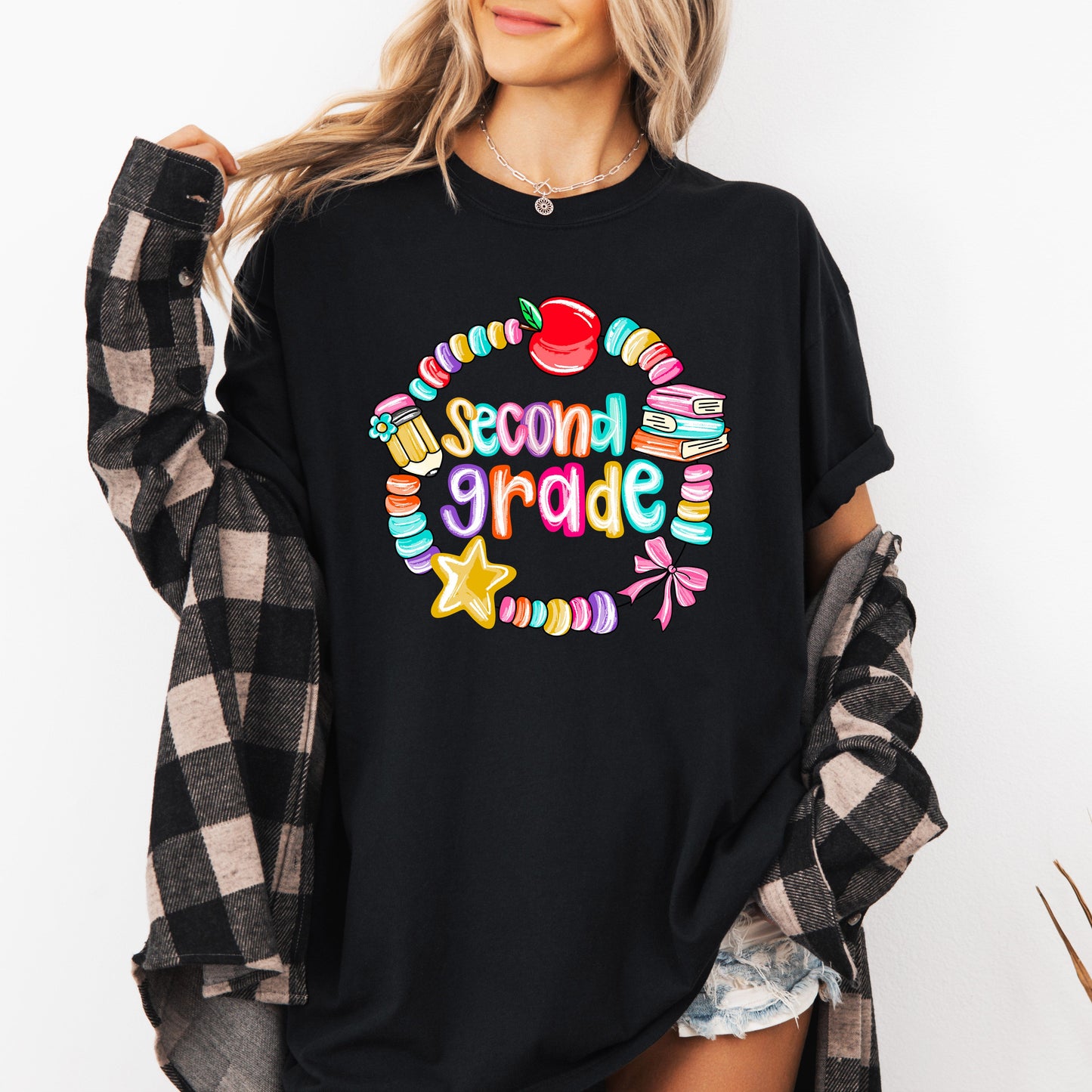 Second Grade, Teacher, Back to School, Bracelets, Bow, First Day of School, Cute, Teacher Appreciation, Coquette, Comfort Colors T-Shirt