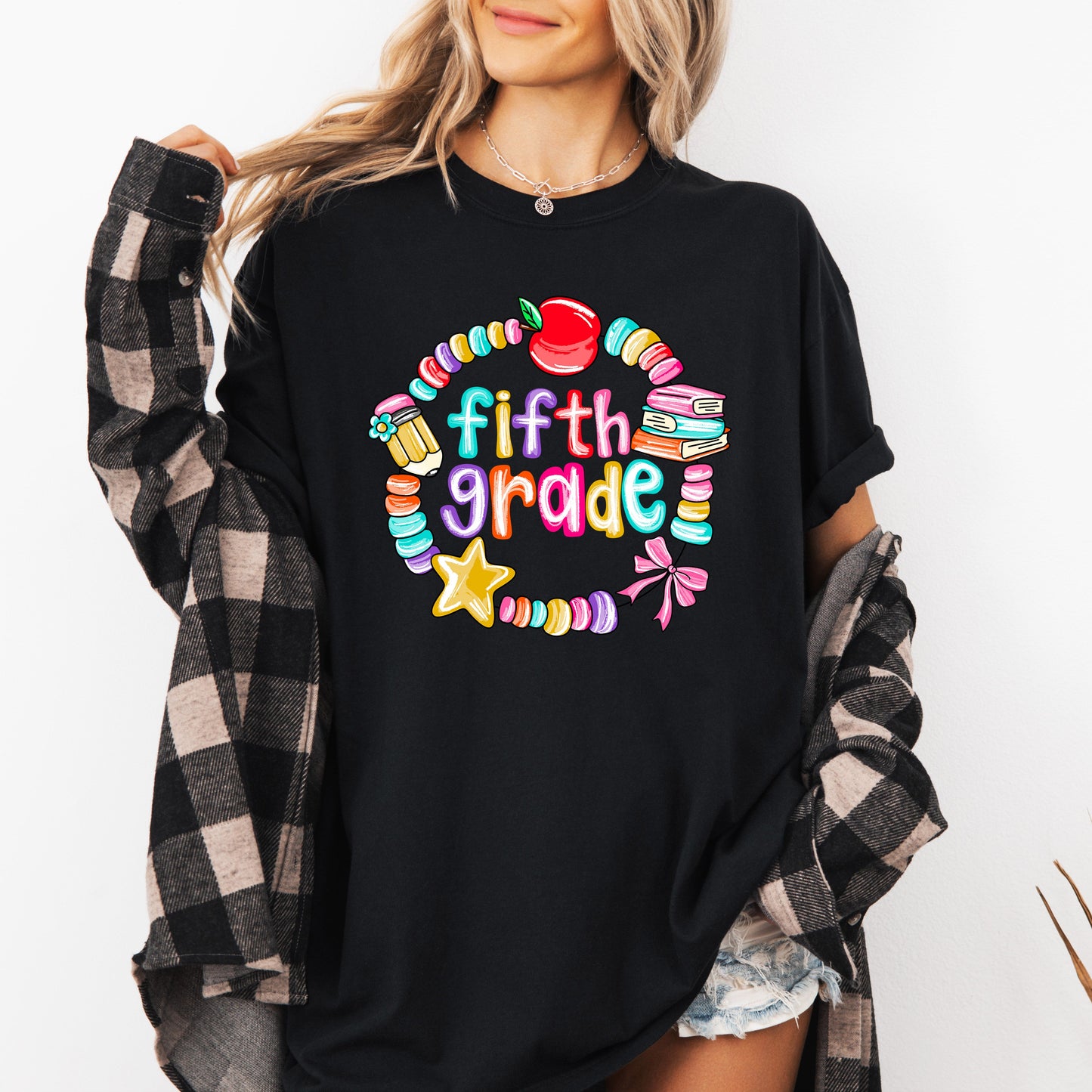 Fifth Grade, Teacher, Back to School, Bracelets, Bow, First Day of School, Cute, Teacher Appreciation, Coquette, Comfort Colors T-Shirt