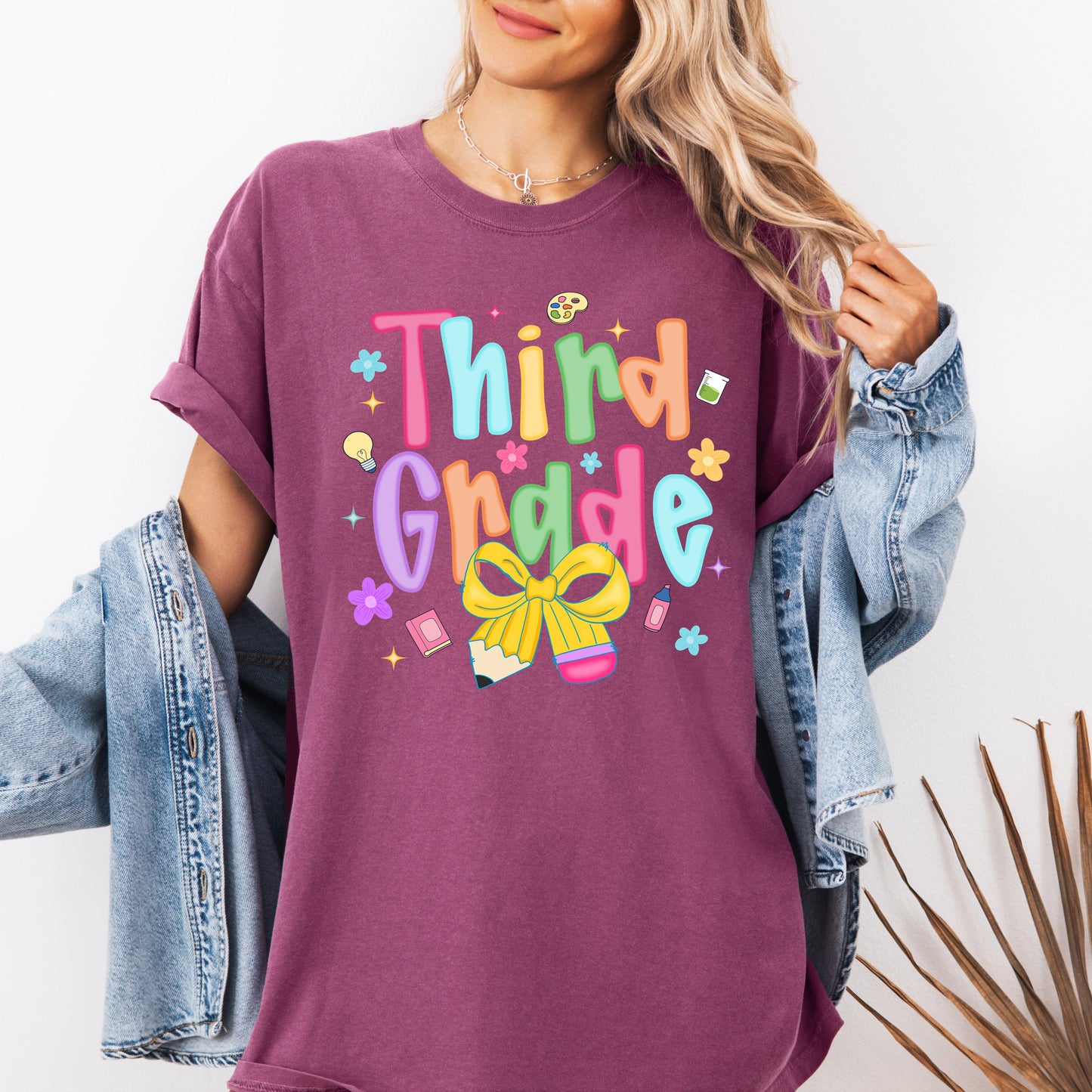 Third Grade, Teacher, Back to School, Neon, Bow, First Day of School, Cute, Teacher Appreciation, Coquette, Comfort Colors T-Shirt