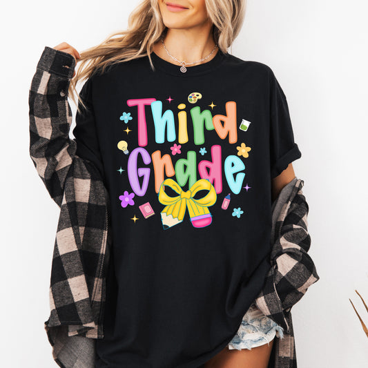 Third Grade, Teacher, Back to School, Neon, Bow, First Day of School, Cute, Teacher Appreciation, Coquette, Comfort Colors T-Shirt