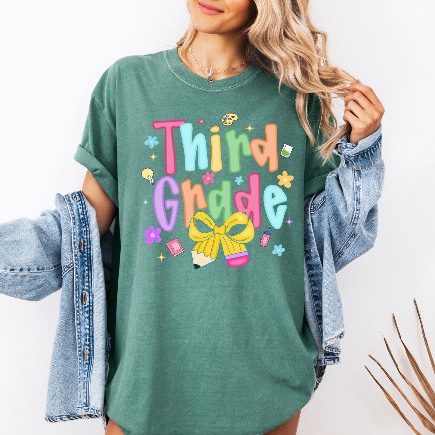 Third Grade, Teacher, Back to School, Neon, Bow, First Day of School, Cute, Teacher Appreciation, Coquette, Comfort Colors T-Shirt