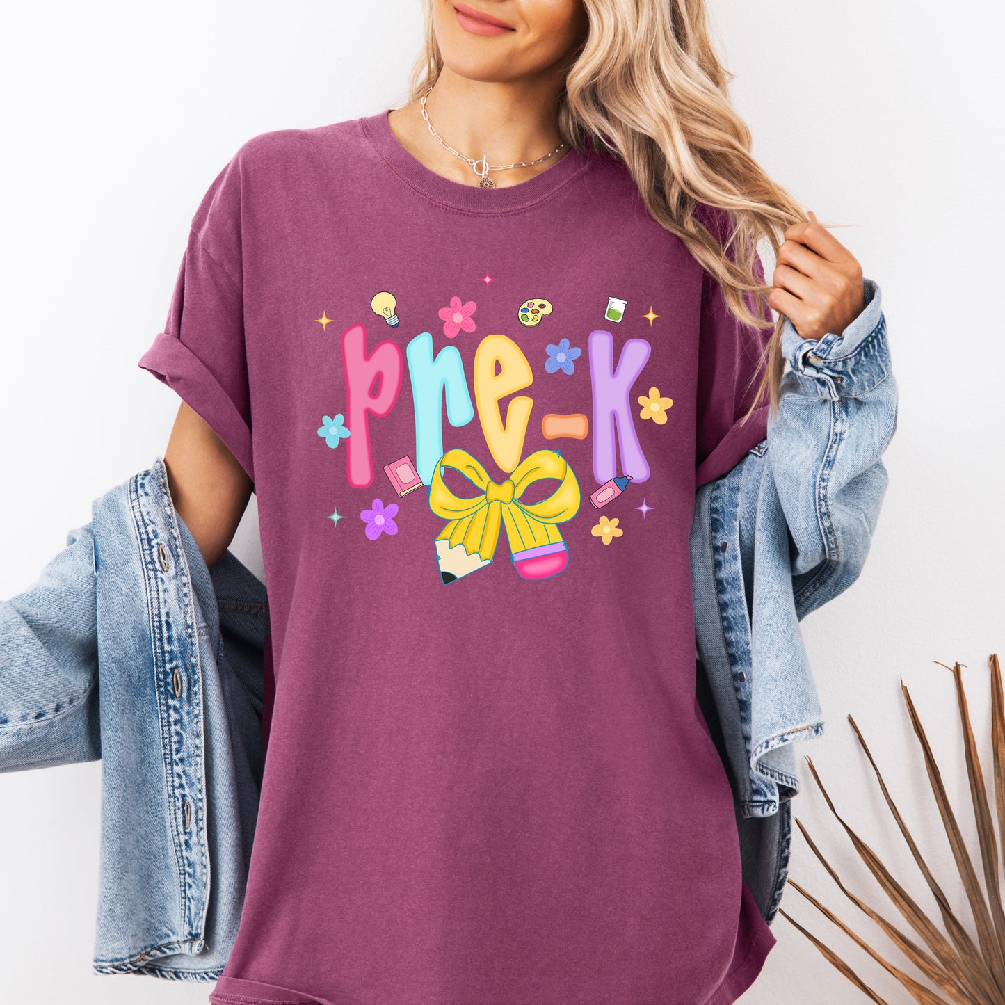 Pre-K, Teacher, Back to School, Neon, Bow, First Day of School, Cute, Teacher Appreciation, Coquette, Comfort Colors T-Shirt