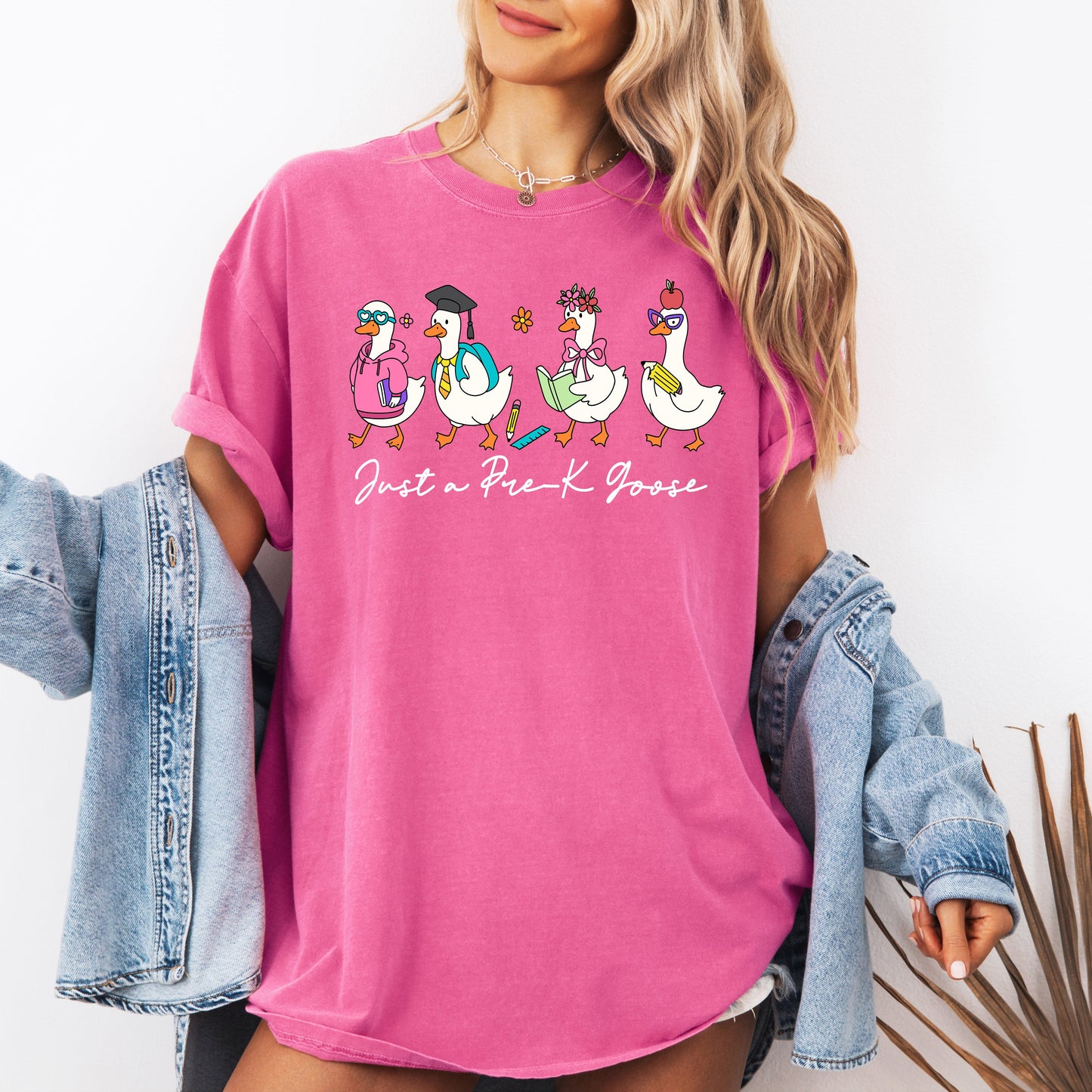 Just A Pre-K Goose, Teacher, Back to School, Funny, Bow, First Day of School, Cute, Teacher Appreciation, Coquette, Comfort Colors T-Shirt