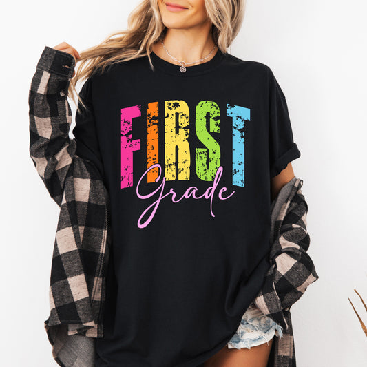 First Grade, Retro, Teacher, Back to School, First Day of School, Cute, Teacher Appreciation, Coquette, Comfort Colors T-Shirt