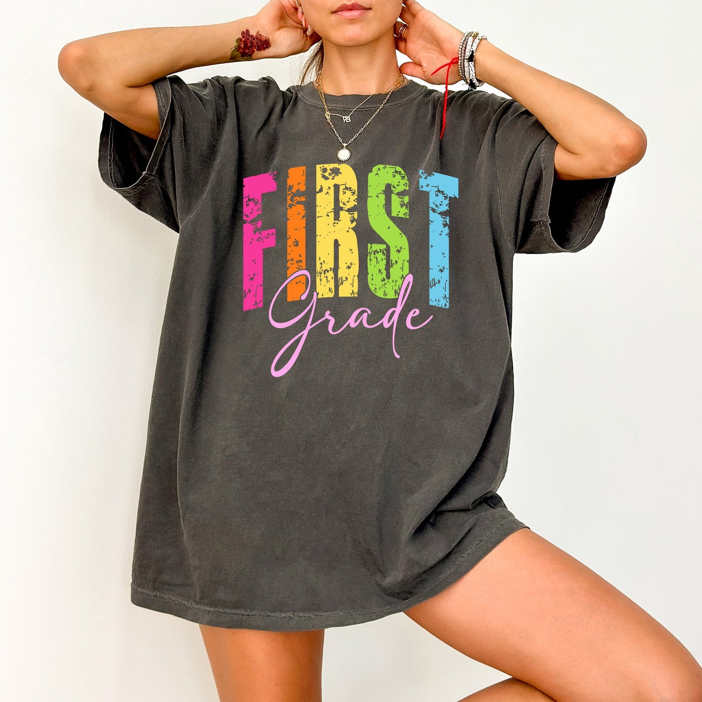 First Grade, Retro, Teacher, Back to School, First Day of School, Cute, Teacher Appreciation, Coquette, Comfort Colors T-Shirt