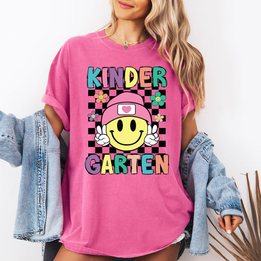 Kindergarten, Smiley Face, Teacher, Back to School, First Day of School, Cute, Teacher Appreciation, Coquette, Comfort Colors T-Shirt