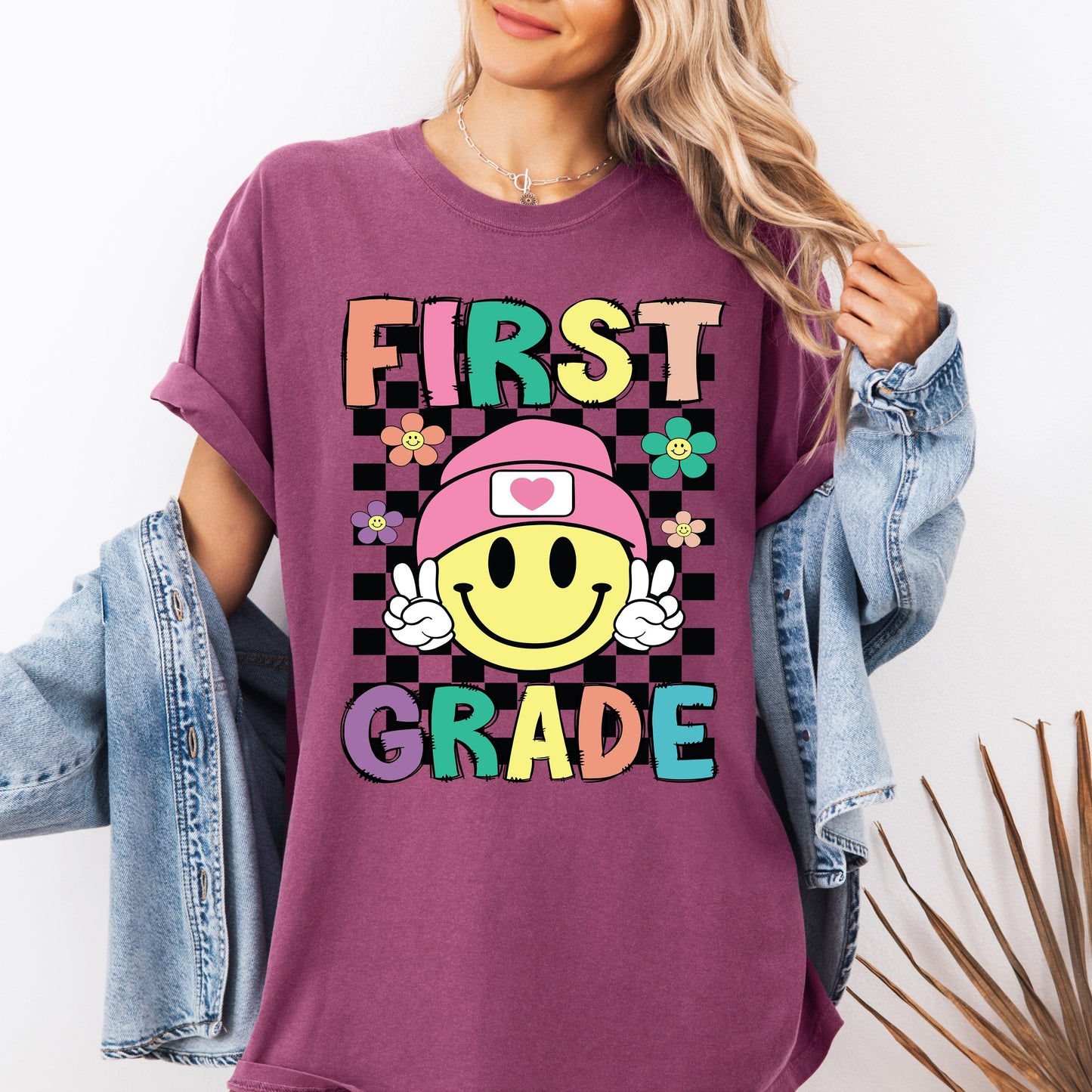 First Grade, Smiley Face, Teacher, Back to School, First Day of School, Cute, Teacher Appreciation, Coquette, Comfort Colors T-Shirt