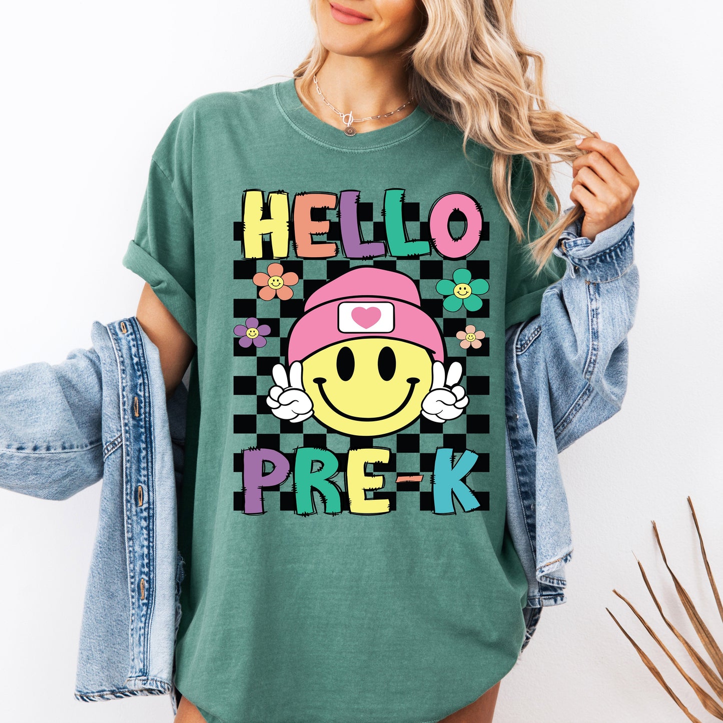 Hello Pre-K, Smiley Face, Teacher, Back to School, First Day of School, Cute, Teacher Appreciation, Coquette, Comfort Colors T-Shirt