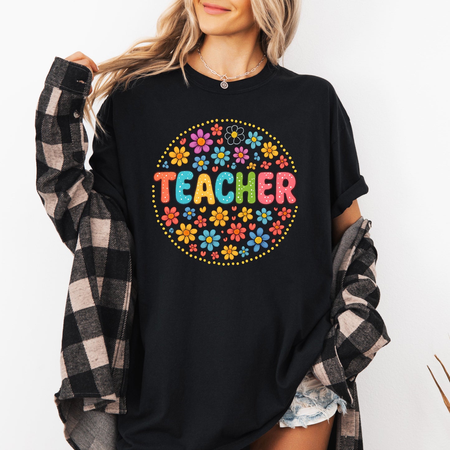 Teacher, Floral, Retro, Back to School, First Day of School, Cute, Teacher Appreciation, Coquette, Comfort Colors T-Shirt