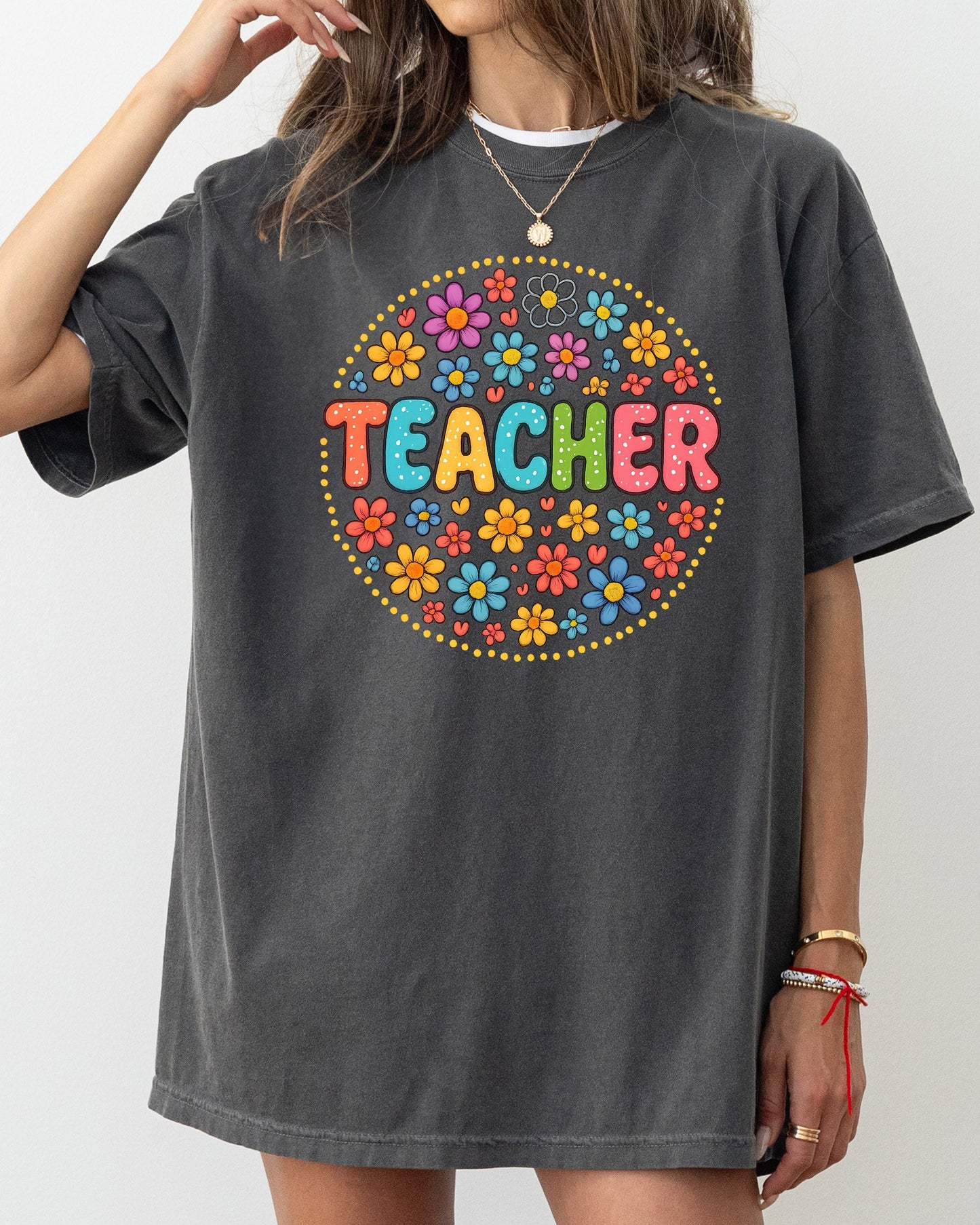 Teacher, Floral, Retro, Back to School, First Day of School, Cute, Teacher Appreciation, Coquette, Comfort Colors T-Shirt