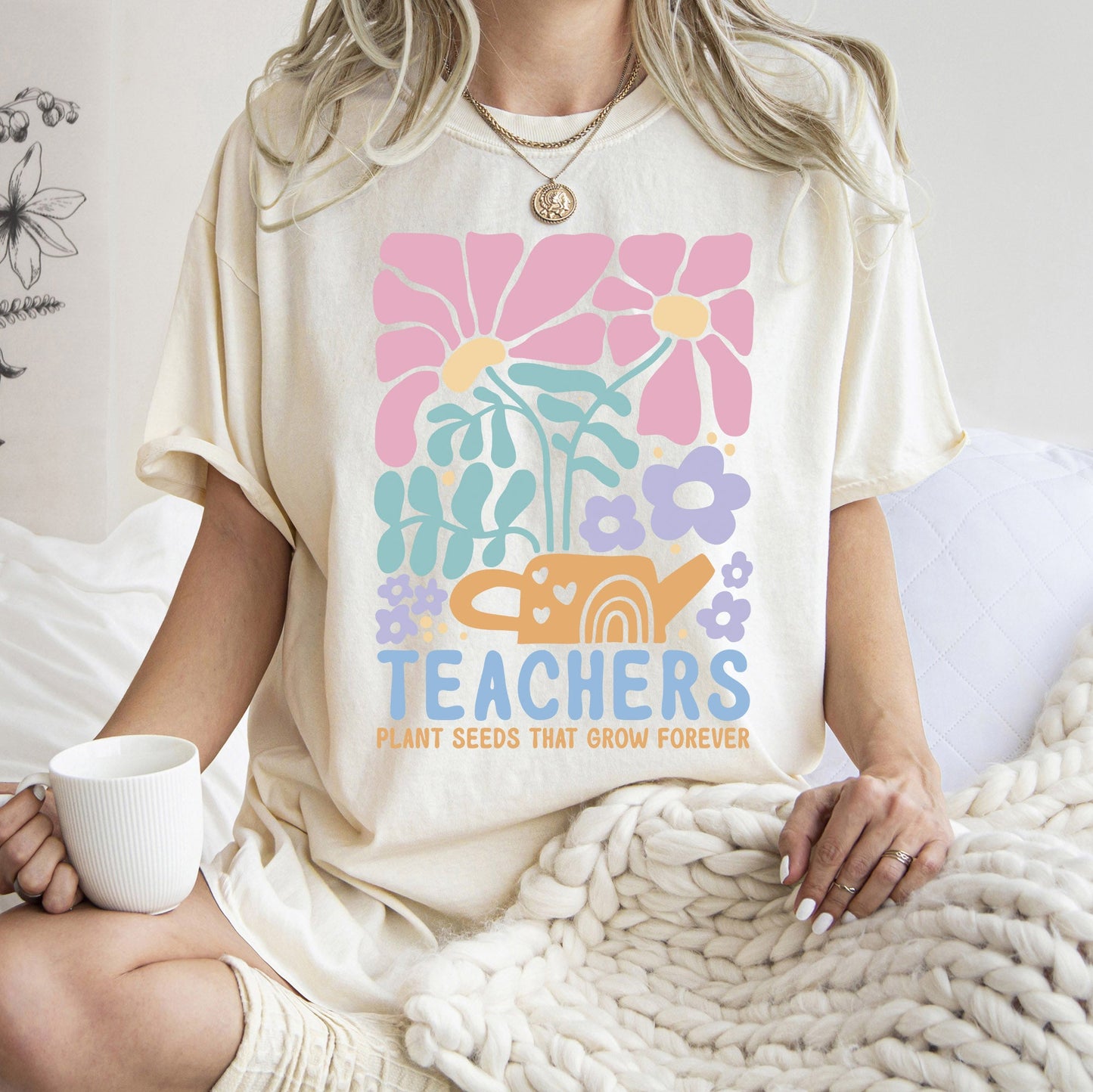 Teachers Plant Seeds Boho, Floral, Back to School, First Day of School, Cute, Teacher Appreciation, Coquette, Comfort Colors T-Shirt