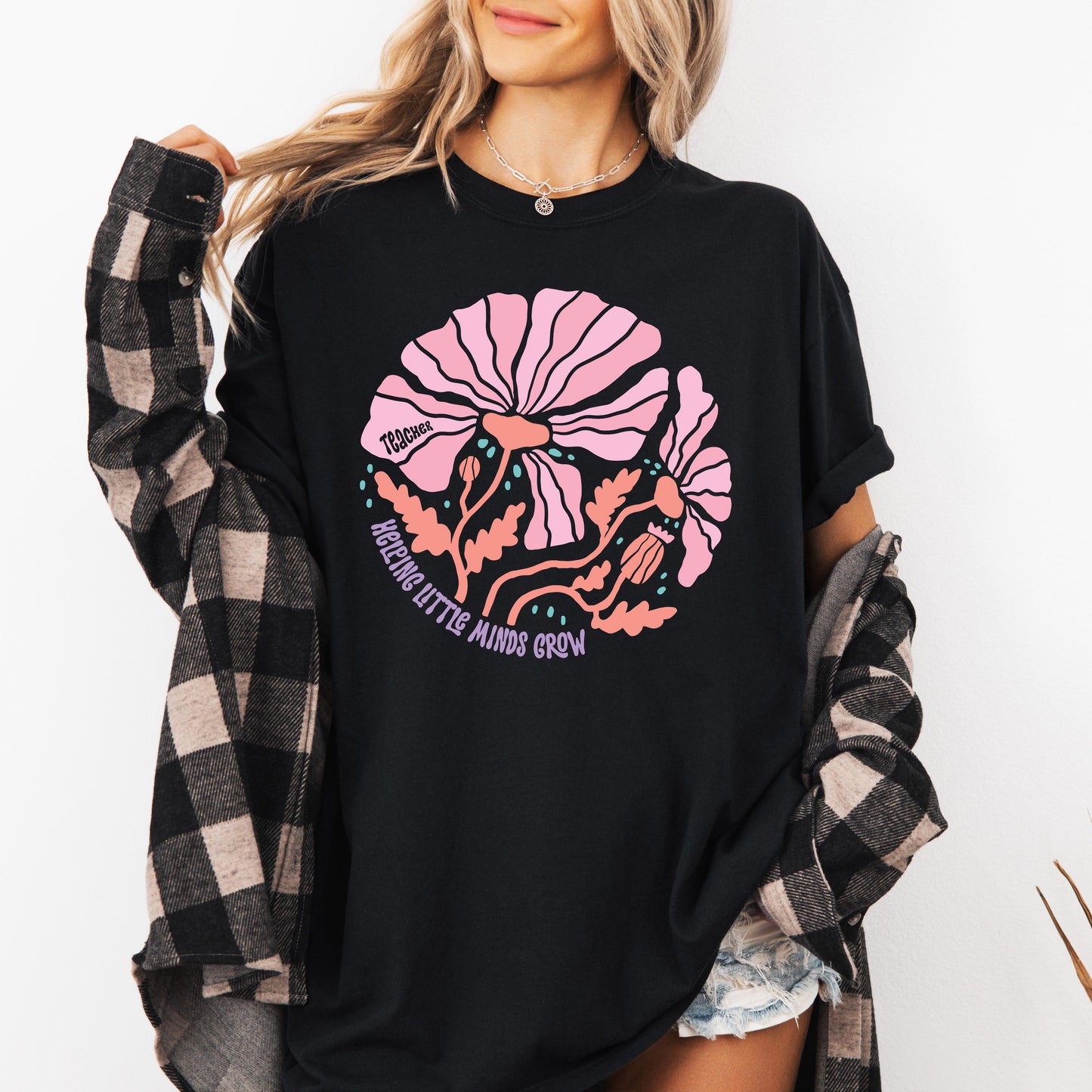 Helping Little Minds, Teacher, Boho, Floral, Back to School, First Day of School, Cute, Teacher Appreciation, Coquette, Comfort Colors T-Shirt