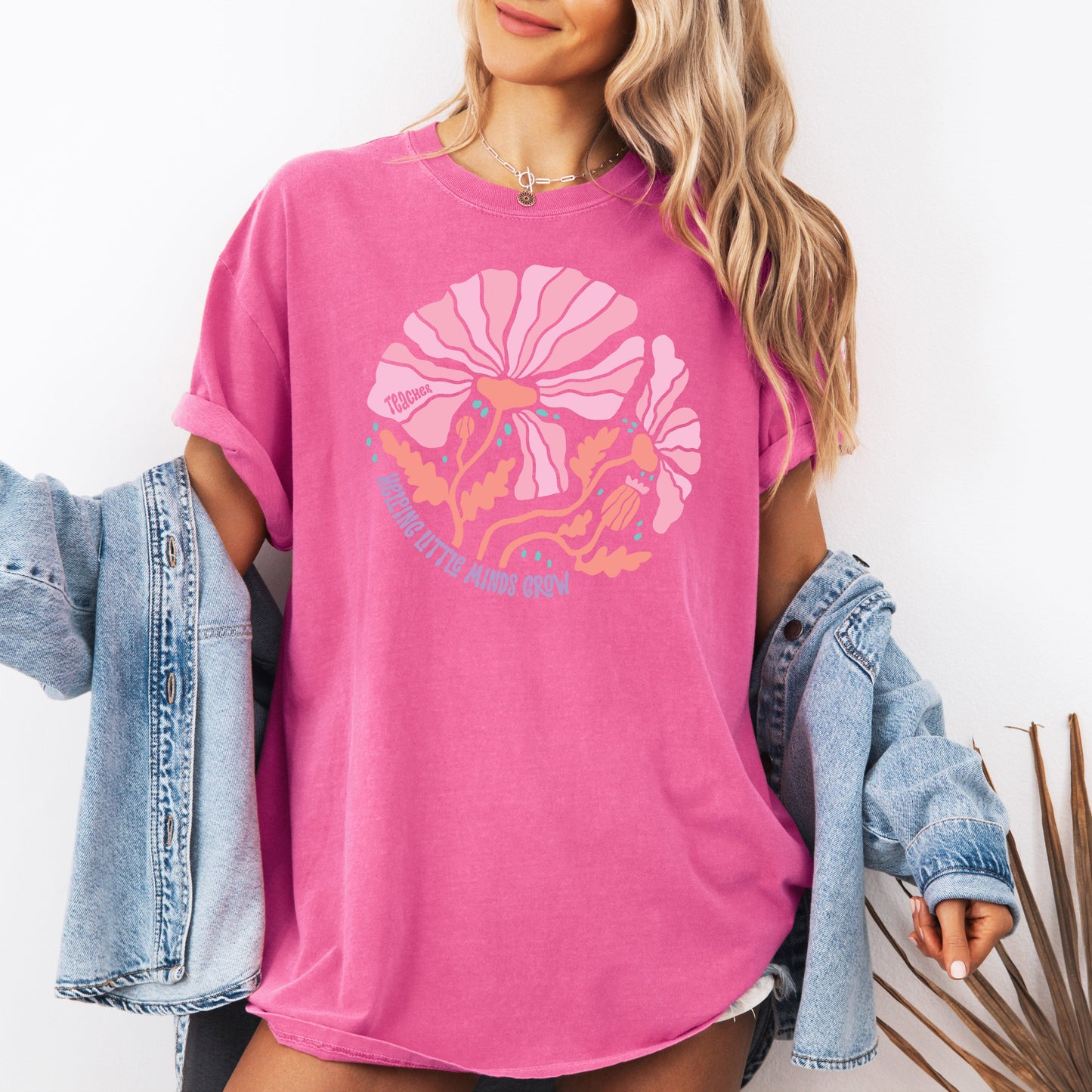 Helping Little Minds, Teacher, Boho, Floral, Back to School, First Day of School, Cute, Teacher Appreciation, Coquette, Comfort Colors T-Shirt