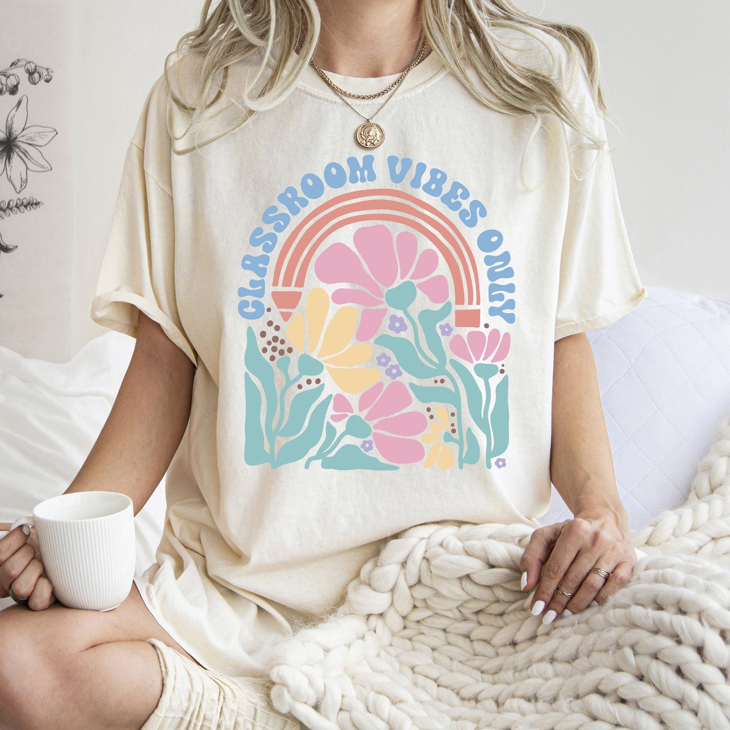 Classroom Vibes Only, Boho, Floral, Back to School, First Day of School, Cute, Teacher Appreciation, Coquette, Comfort Colors T-Shirt