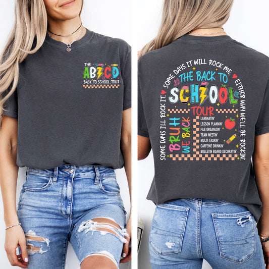 ABCD Back To School Tour, Teacher, Front and Back, First Day of School, Cute, Teacher Appreciation, Coquette, Comfort Colors T-Shirt