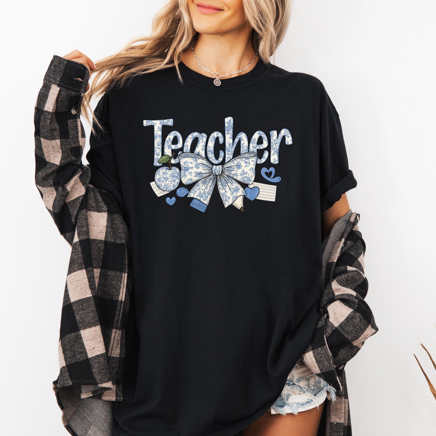 Teacher, Chinoiserie, Bow, Floral, First Day of School, Cute, Teacher Appreciation, Coquette, Comfort Colors T-Shirt