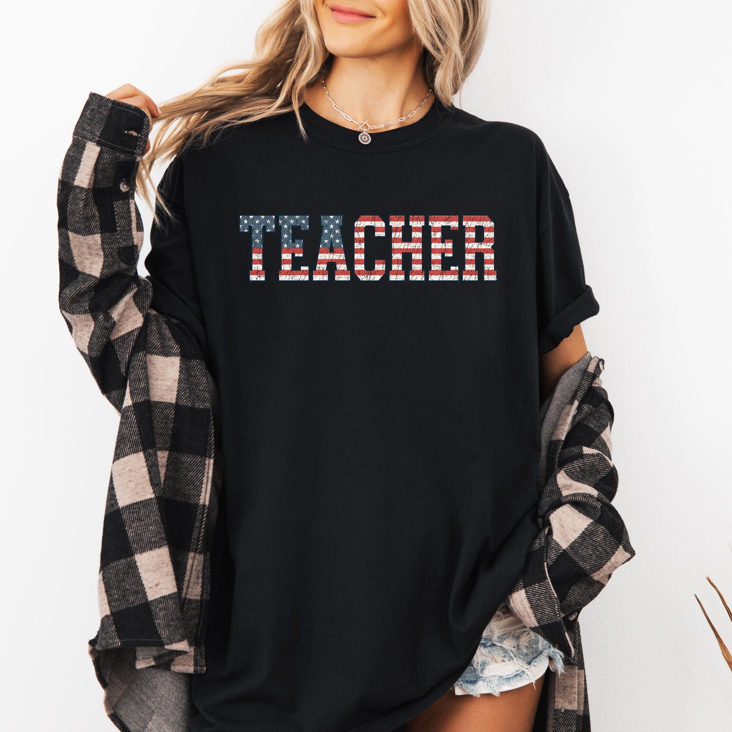 Teacher, USA Flag, Retro, First Day of School, Cute, Teacher Appreciation, Coquette, Comfort Colors T-Shirt
