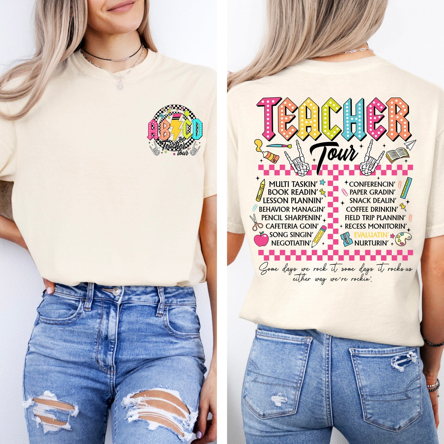 Teacher Tour, Back to School, Retro, Front and Back, First Day of School, Cute, Teacher Appreciation, Coquette, Comfort Colors T-Shirt