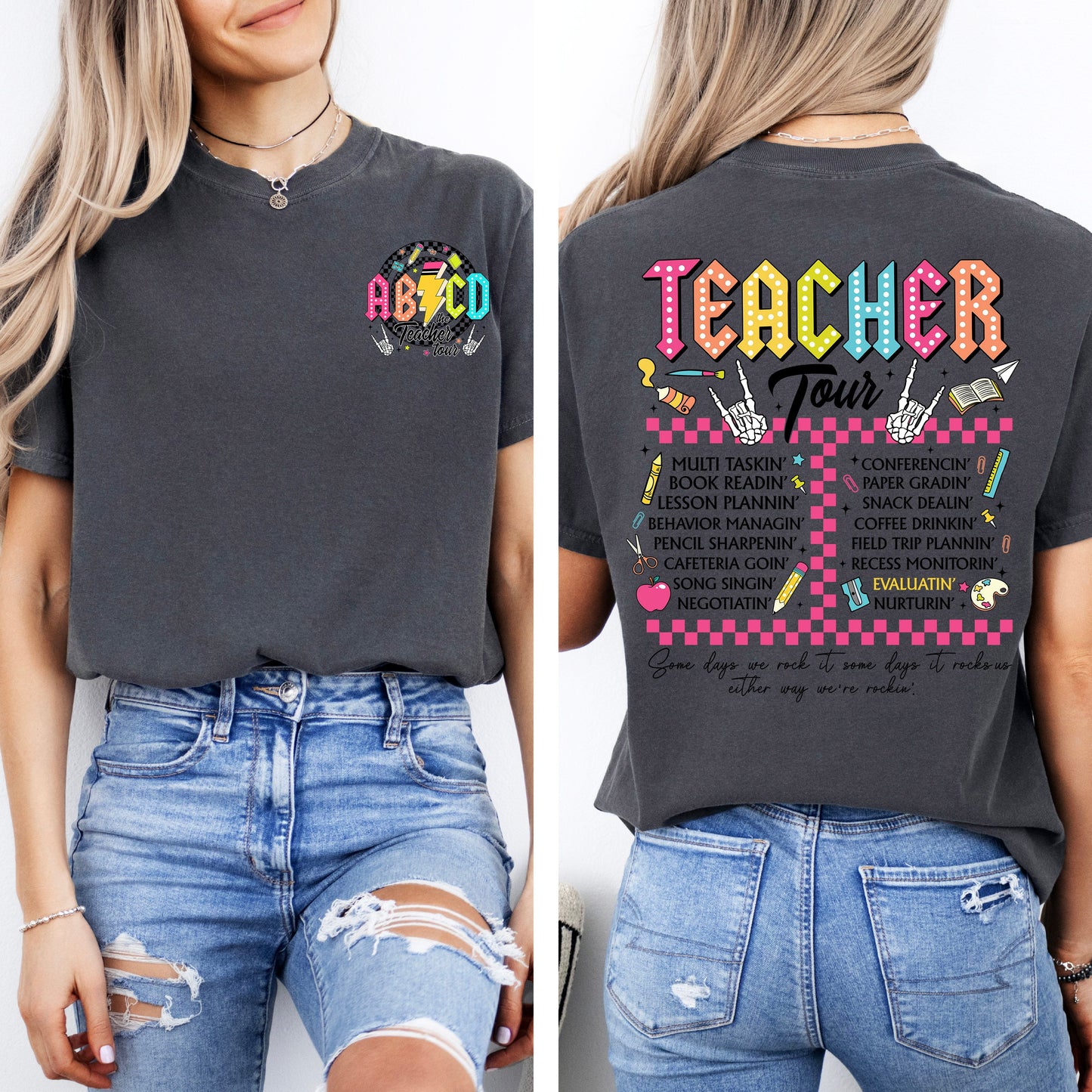 Teacher Tour, Back to School, Retro, Front and Back, First Day of School, Cute, Teacher Appreciation, Coquette, Comfort Colors T-Shirt