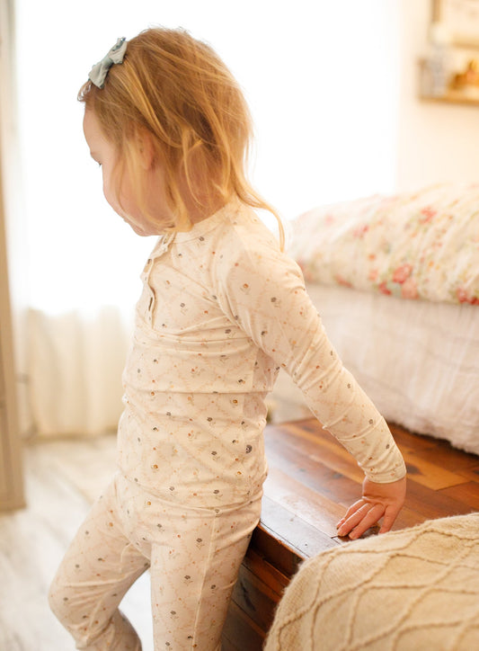 Vintage Blooms 2pc Henley Bamboo Pajamas - Sizes Newborn & Up!