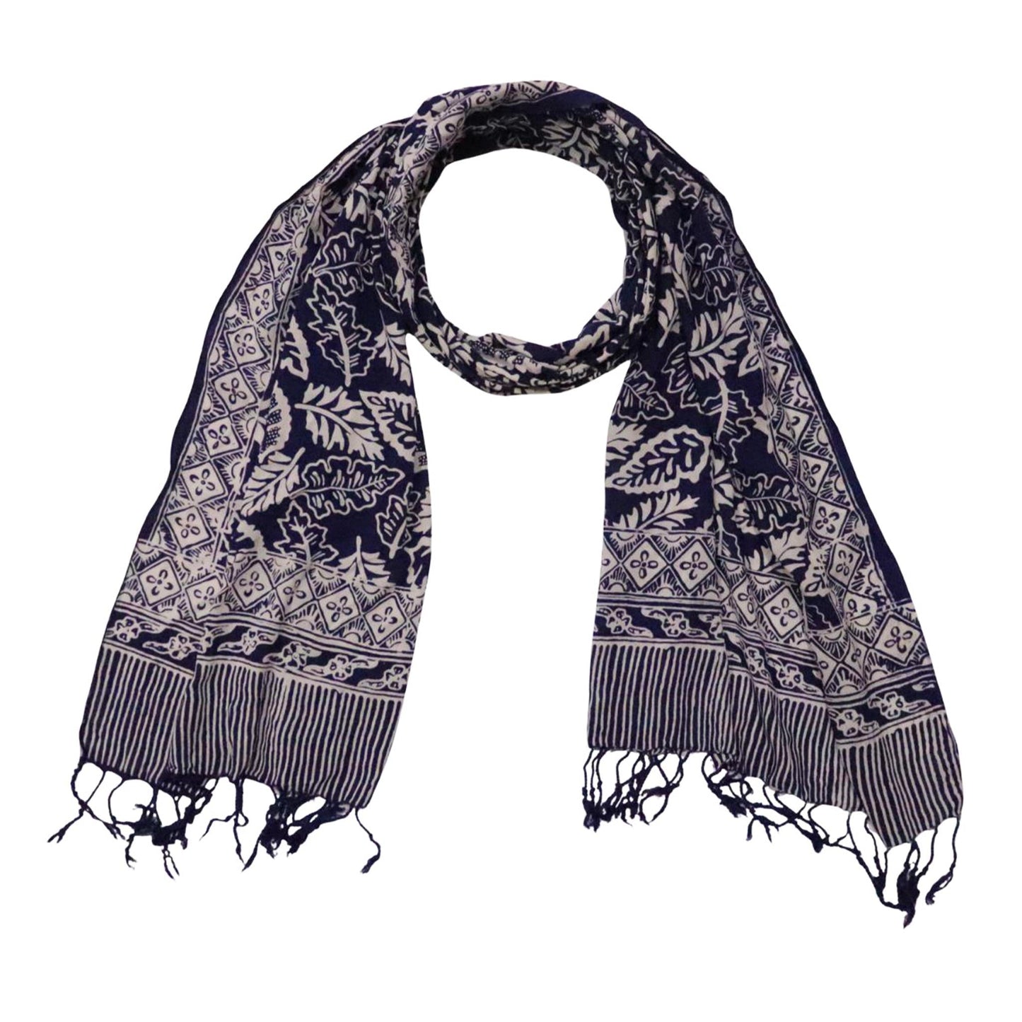 Hand Dyed Batik Scarf, 100% Cotton, Scarves, Bandana, Wrap , Blue Leaves