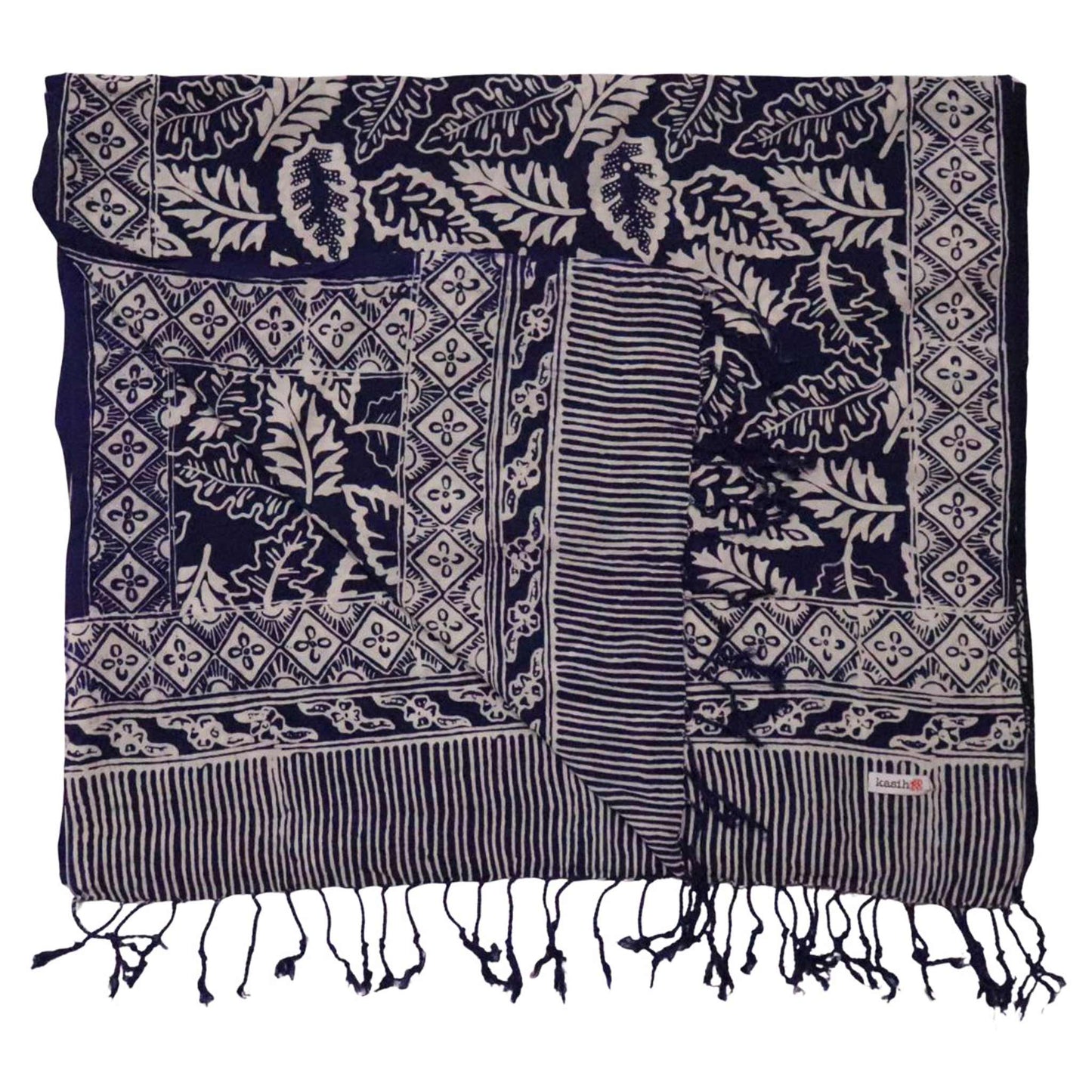 Hand Dyed Batik Scarf, 100% Cotton, Scarves, Bandana, Wrap , Blue Leaves