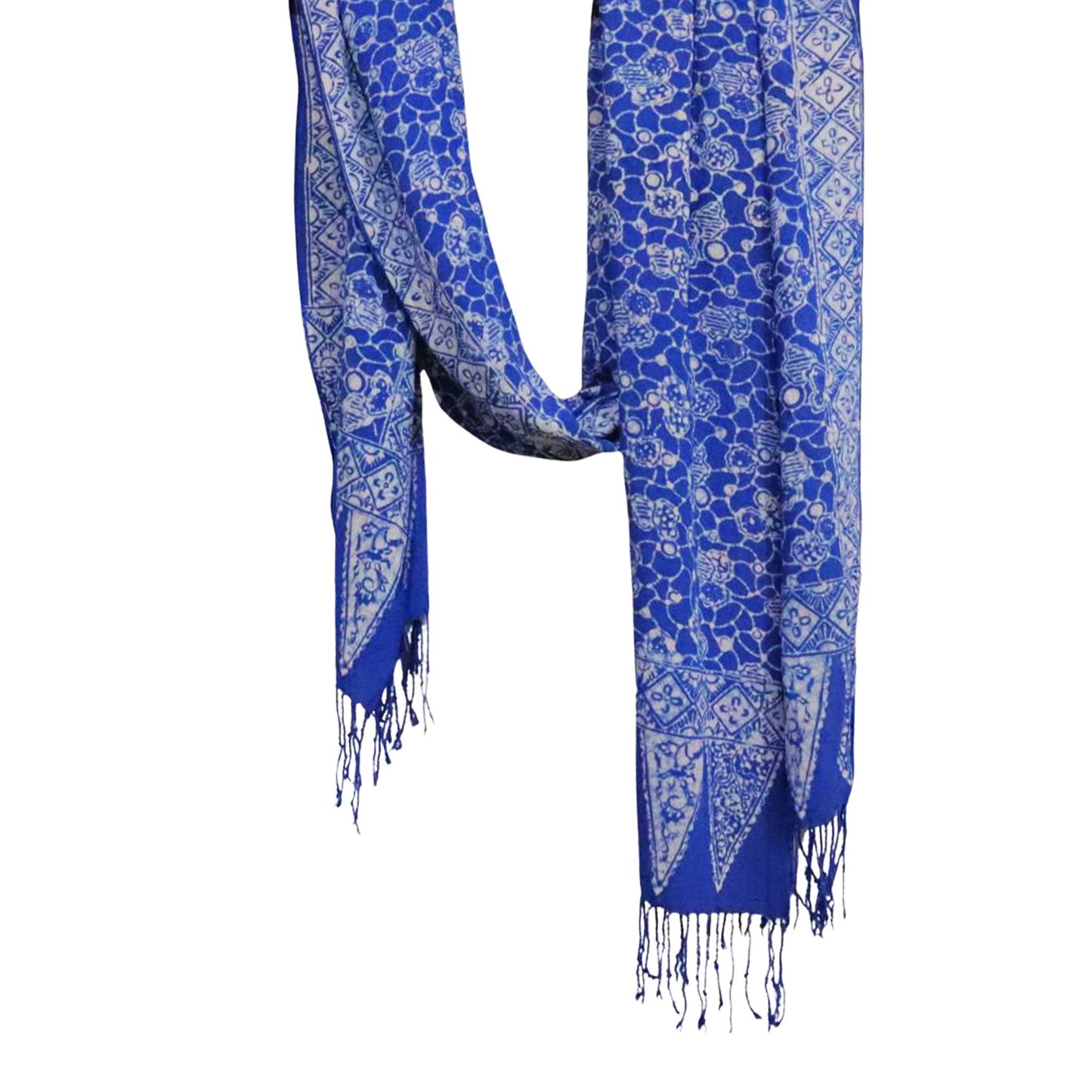 Handmade Batik Scarf, soft Cotton, Boulder, Blue, Light Blue, White