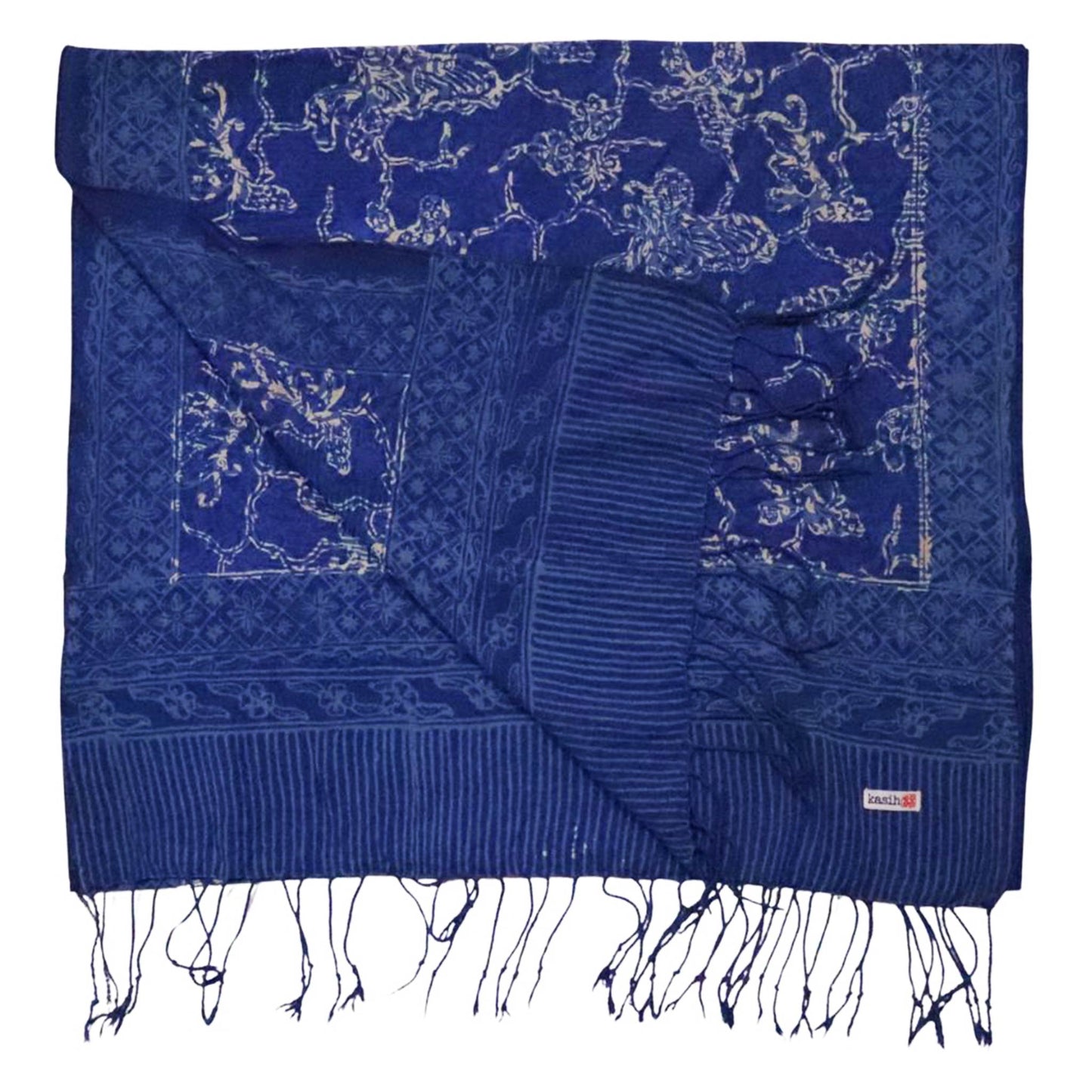 Handmade Batik Scarf, Blue White, Cotton Fabric, Butterfly