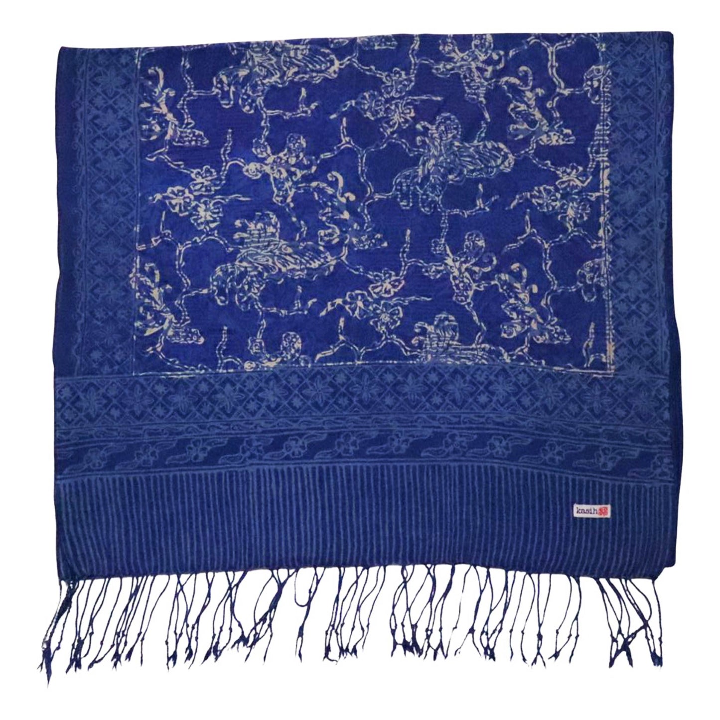 Handmade Batik Scarf, Blue White, Cotton Fabric, Butterfly