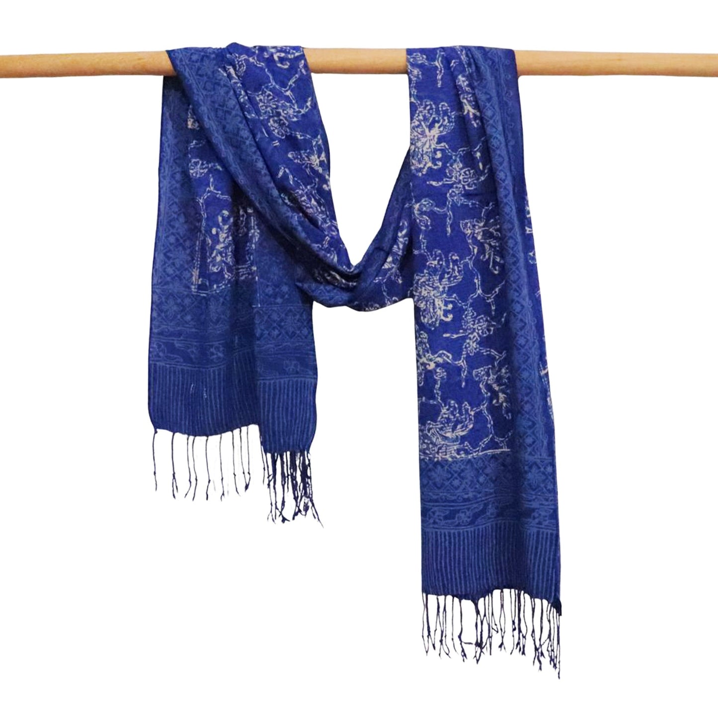 Handmade Batik Scarf, Blue White, Cotton Fabric, Butterfly