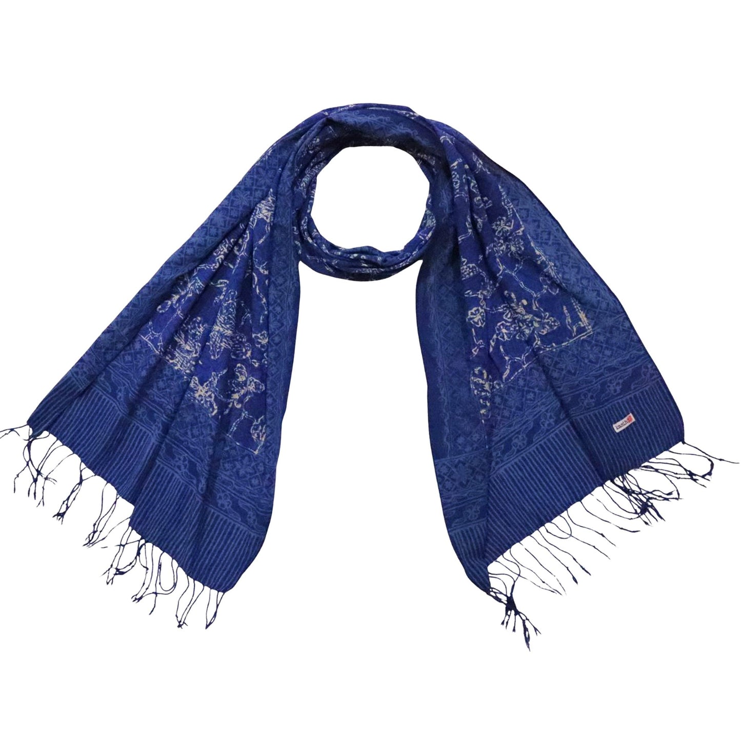 Handmade Batik Scarf, Blue White, Cotton Fabric, Butterfly