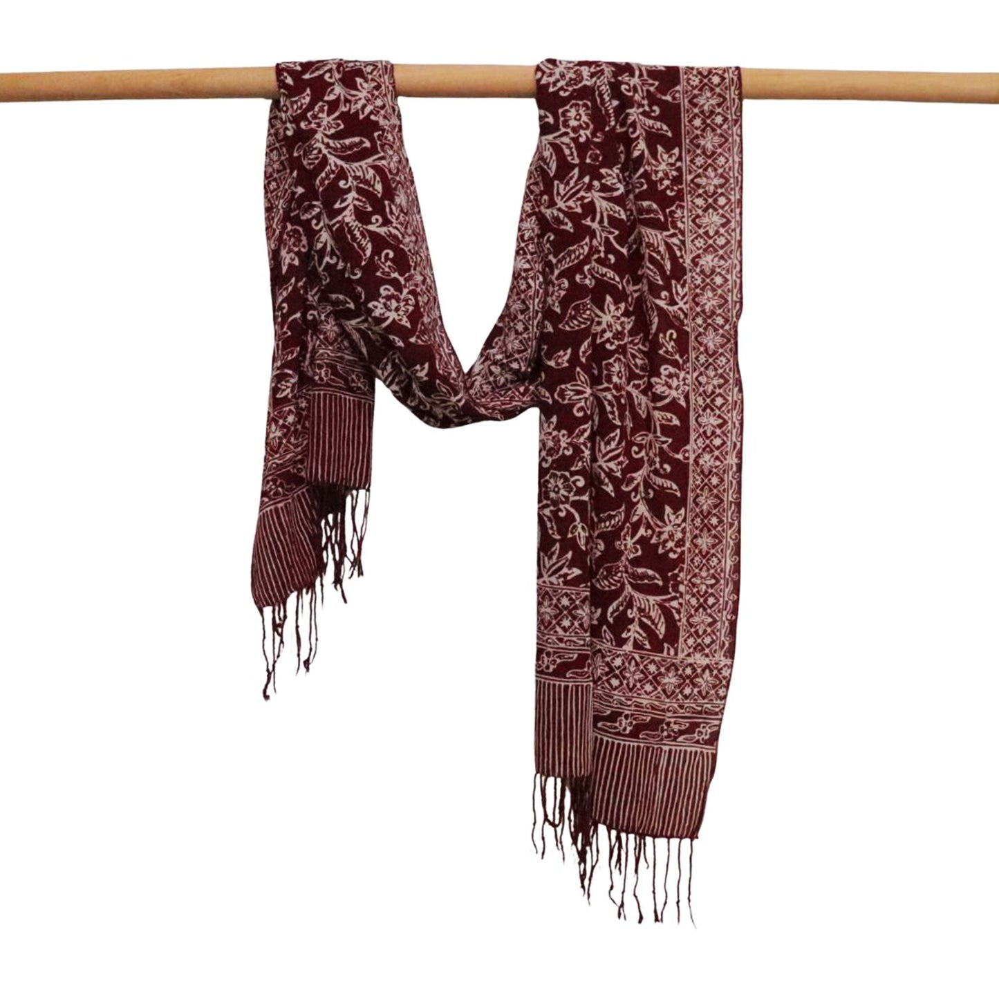 Handmade Batik Scarf, soft Cotton, Red White Cherish, Burgundy