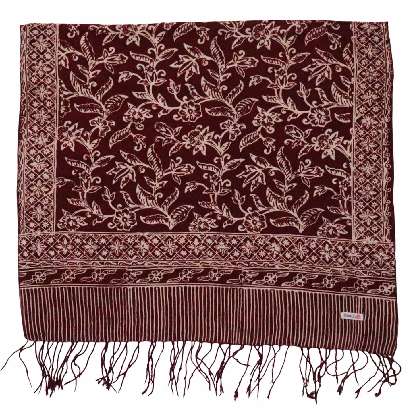 Handmade Batik Scarf, soft Cotton, Red White Cherish, Burgundy