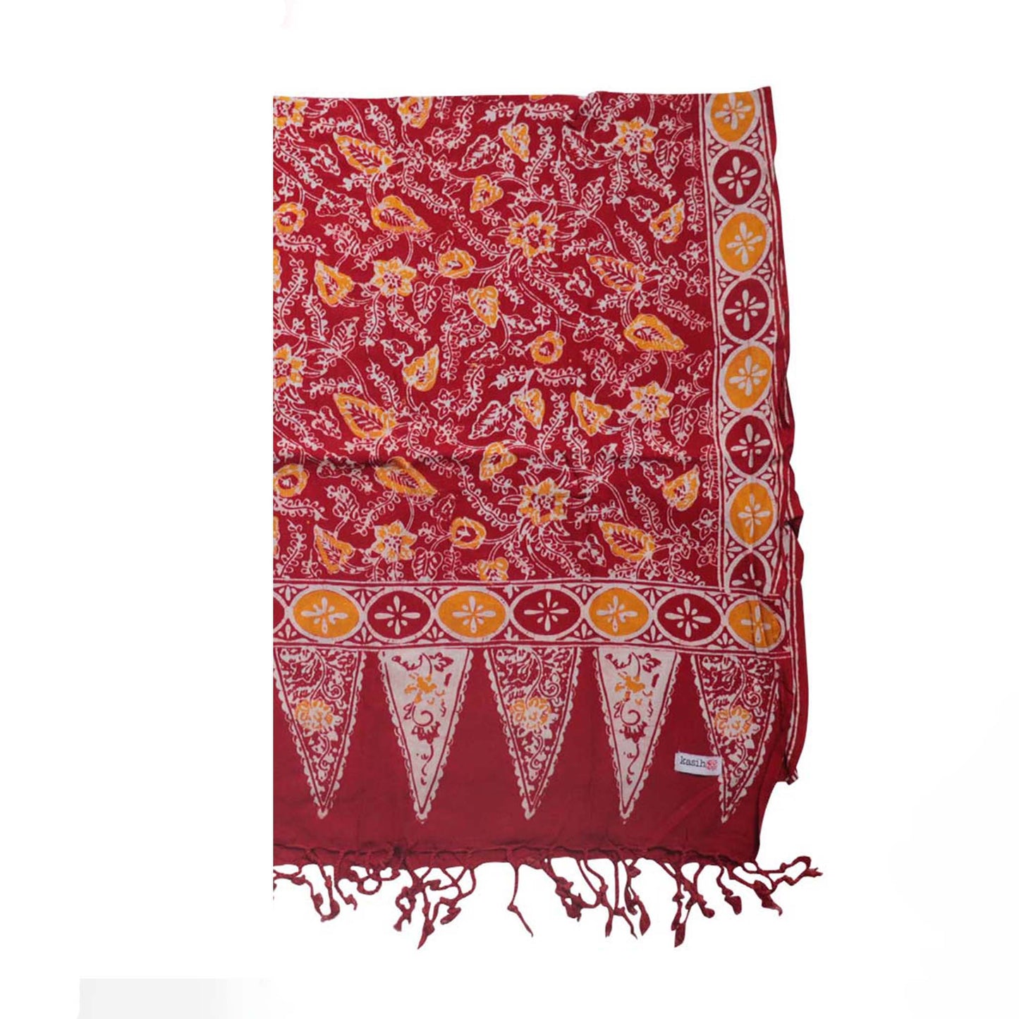 Handmade Batik Scarf - Cotton - Foliage in Red