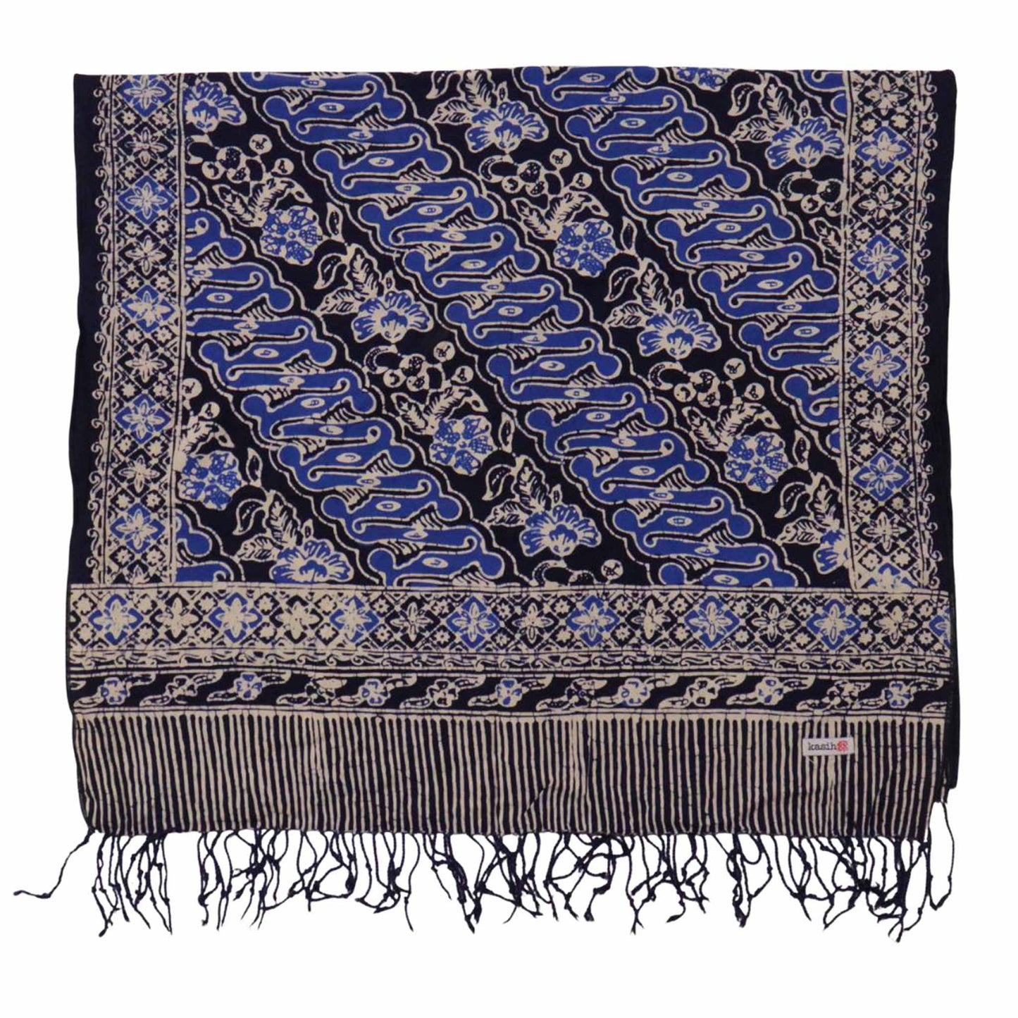 Handmade Batik Scarf, Soft Cotton, Midnight Autumn, Blue Black Navy, White