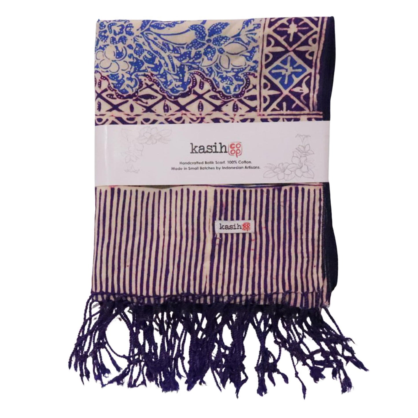 Handmade Batik Scarf - soft Cotton - Vines in Navy Blue