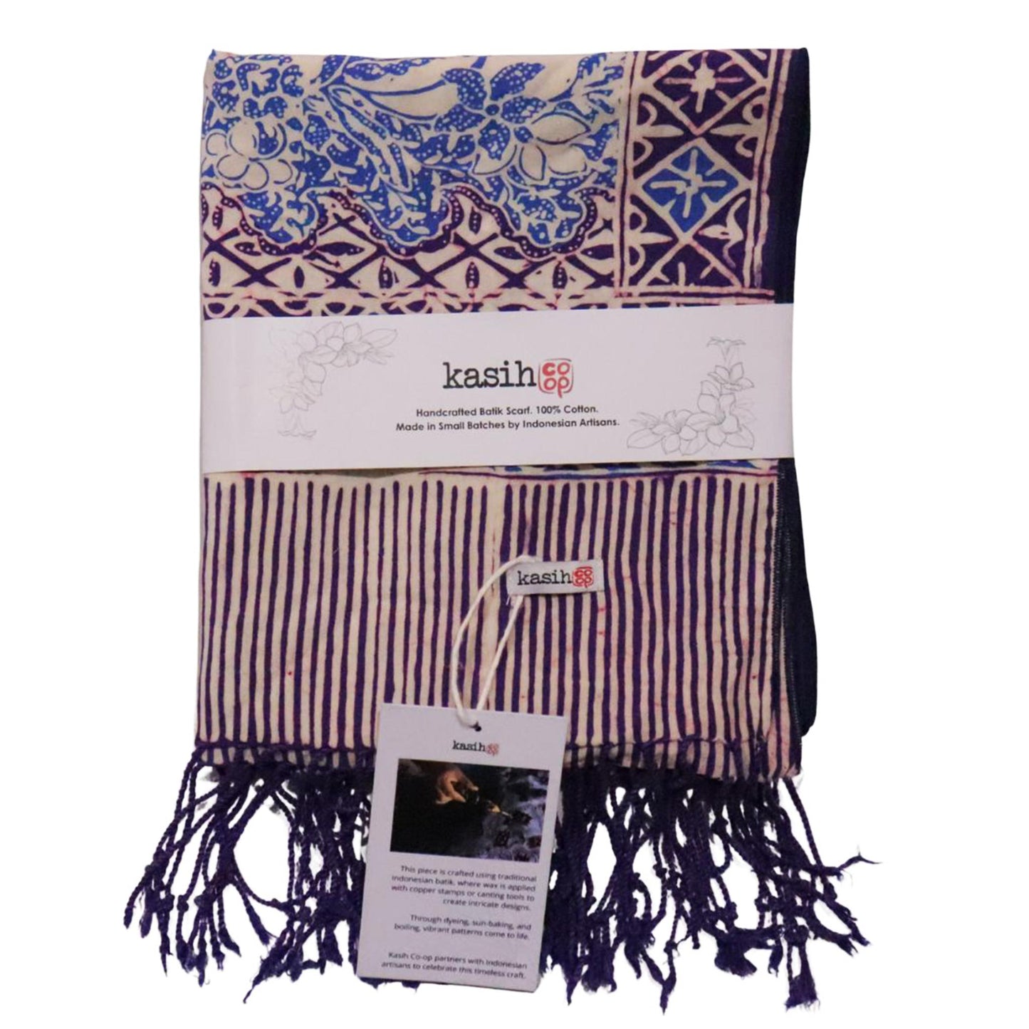 Handmade Batik Scarf - soft Cotton - Vines in Navy Blue